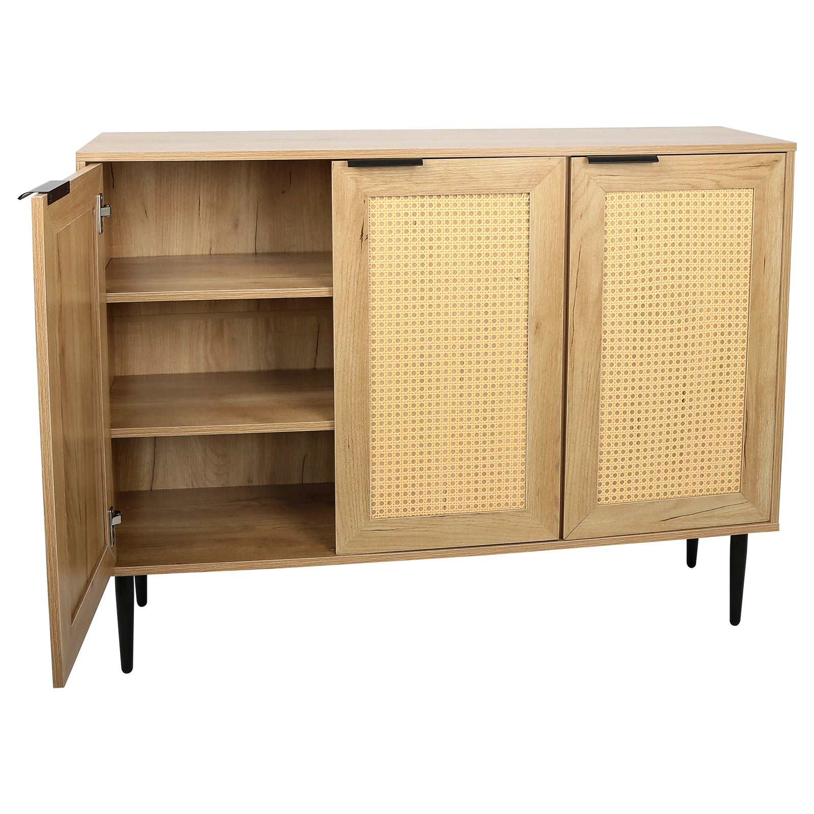 47.24 '' Wide Elegant Kitchen Buffet Storage  Cabinet with 3 Rattan Doors for Bedroom Living Room Kitchen Cupboard Wooden Furniture with 3-Tier Shelving ,Natural Color