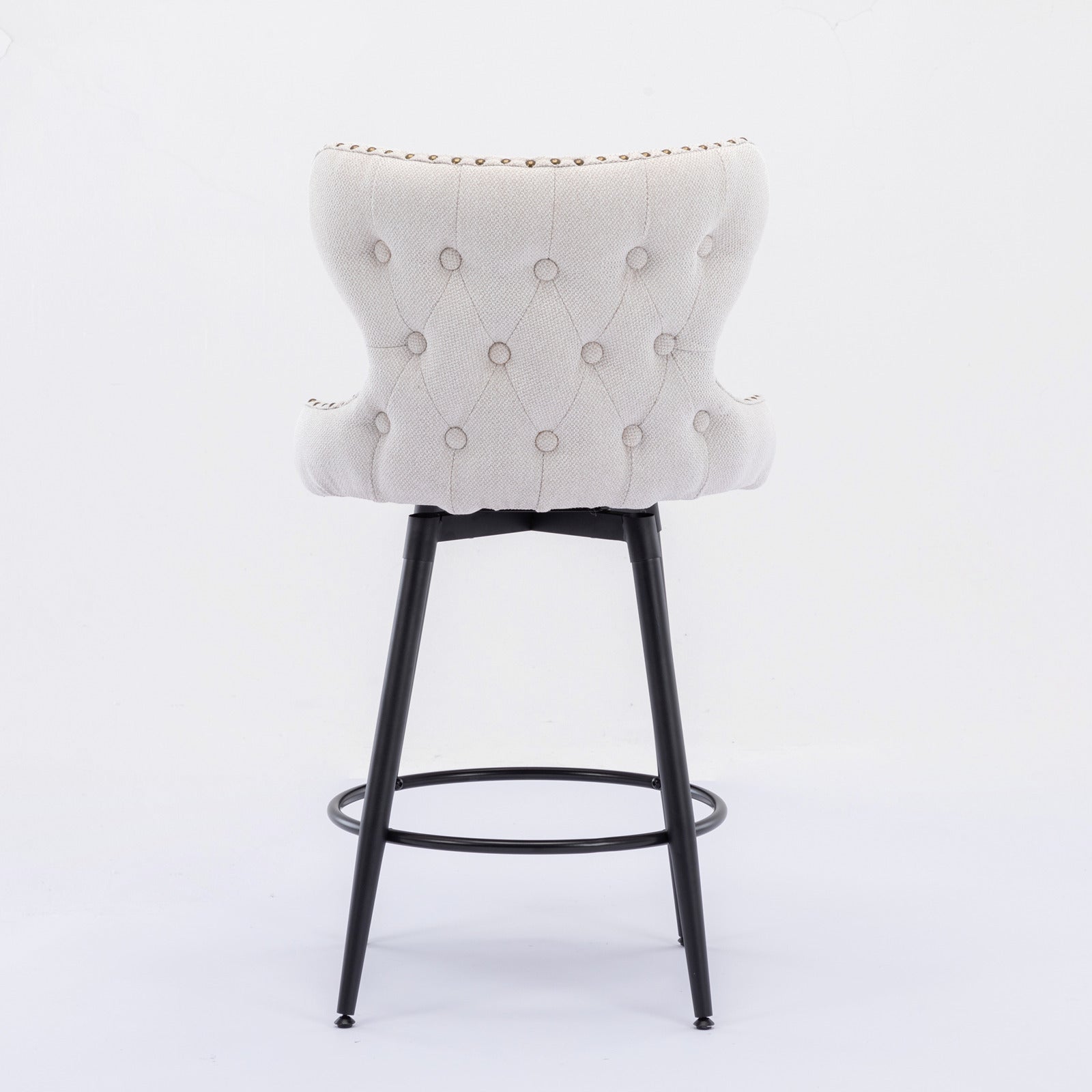 A&A Furniture,Counter Height 25" Modern Linen Fabric bar chairs,180° Swivel Bar Stool Chair for Kitchen,Tufted Cupreous Nailhead Trim Burlap Bar Stools with Metal Legs,Set of 2 (Beige)