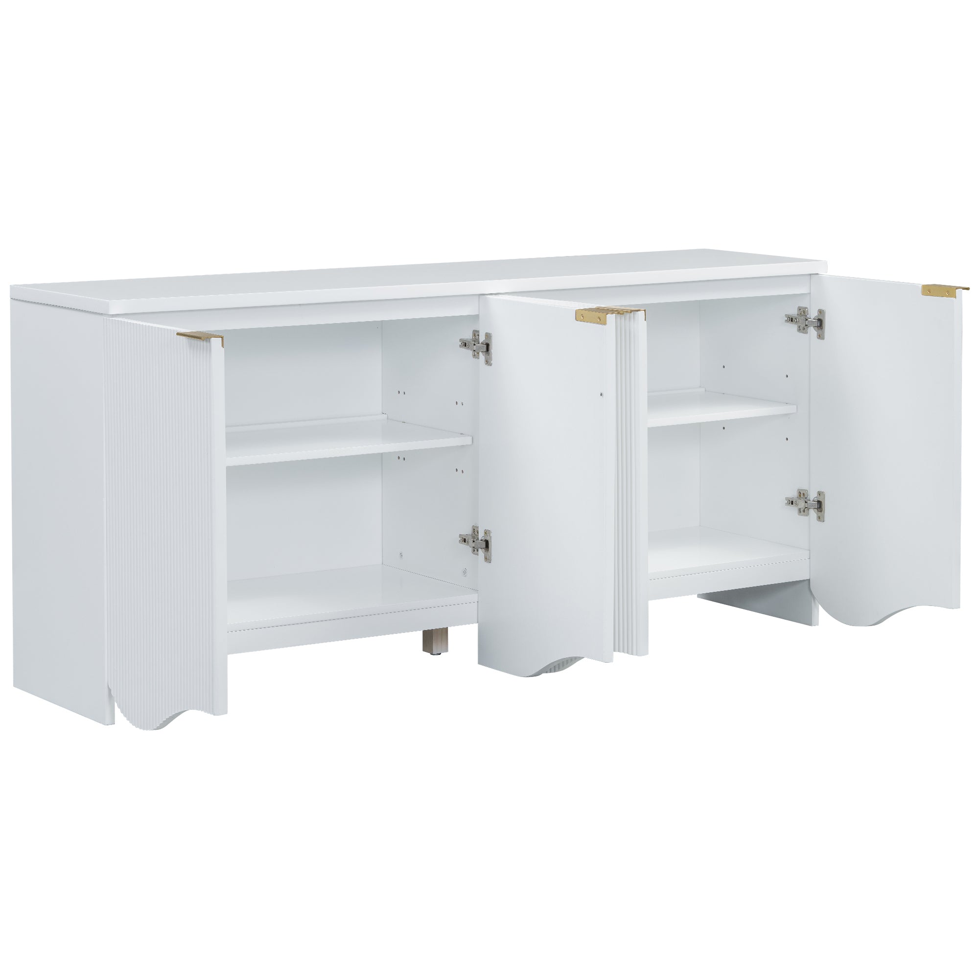 U-Style Vertical Stripes and Wavy Design of a Four-Door Cabinet Cabinet Suitable for Hallway, Entryway, Living Room