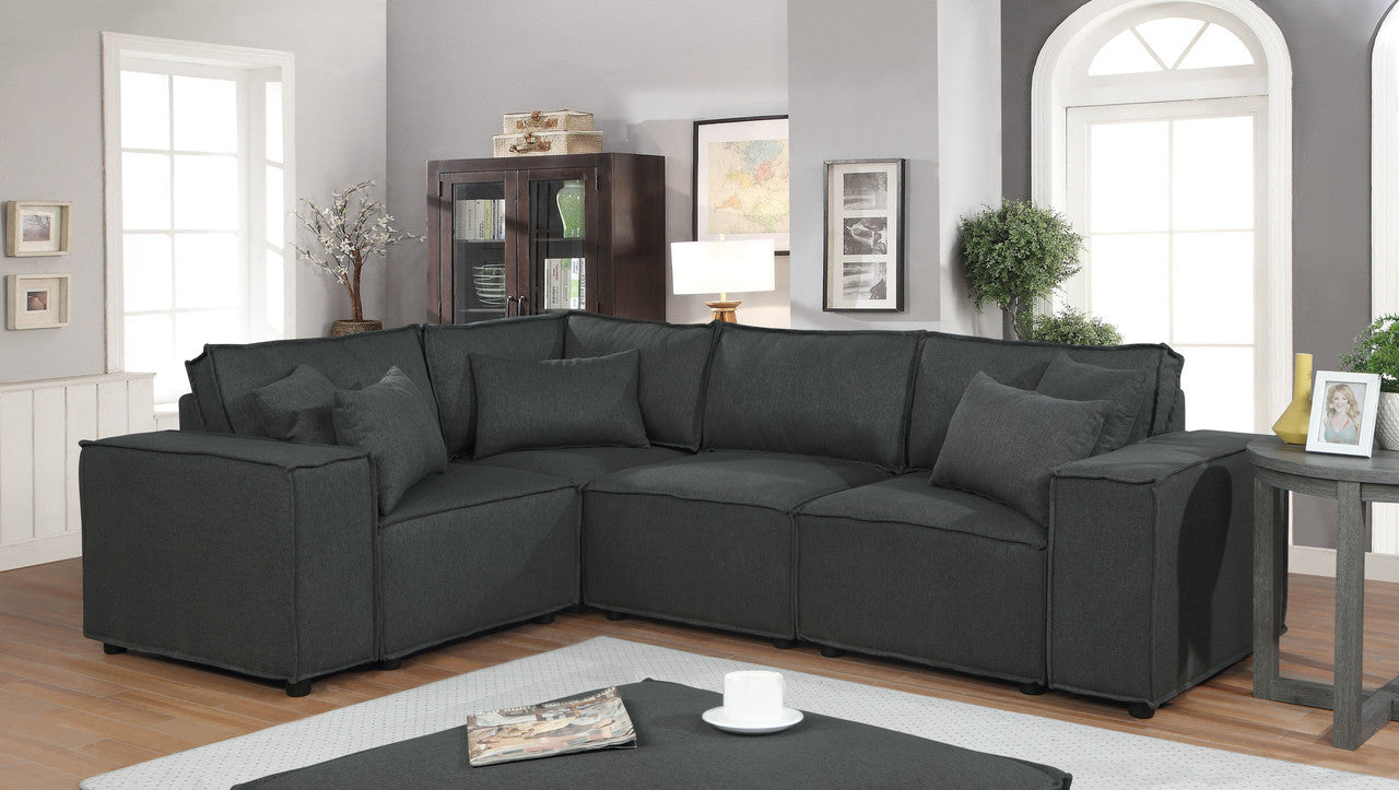 Melrose 99' Modular Sectional Sofa with Ottoman in Dark Gray Linen
