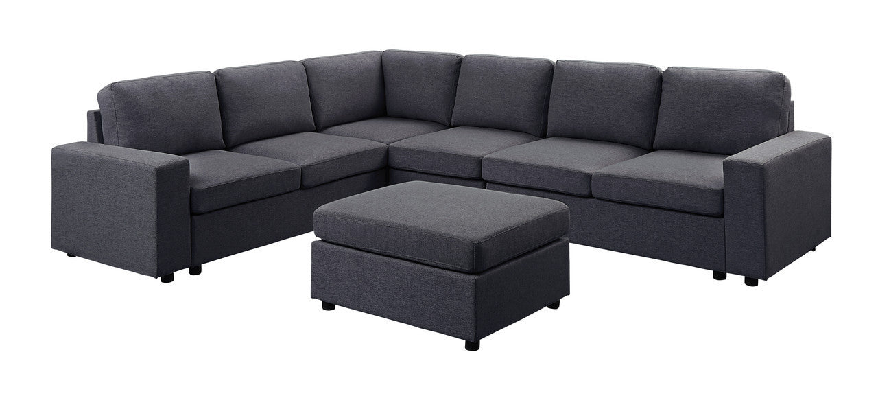 Casey 120" Modular Sectional Sofa with Ottoman in Dark Gray Linen