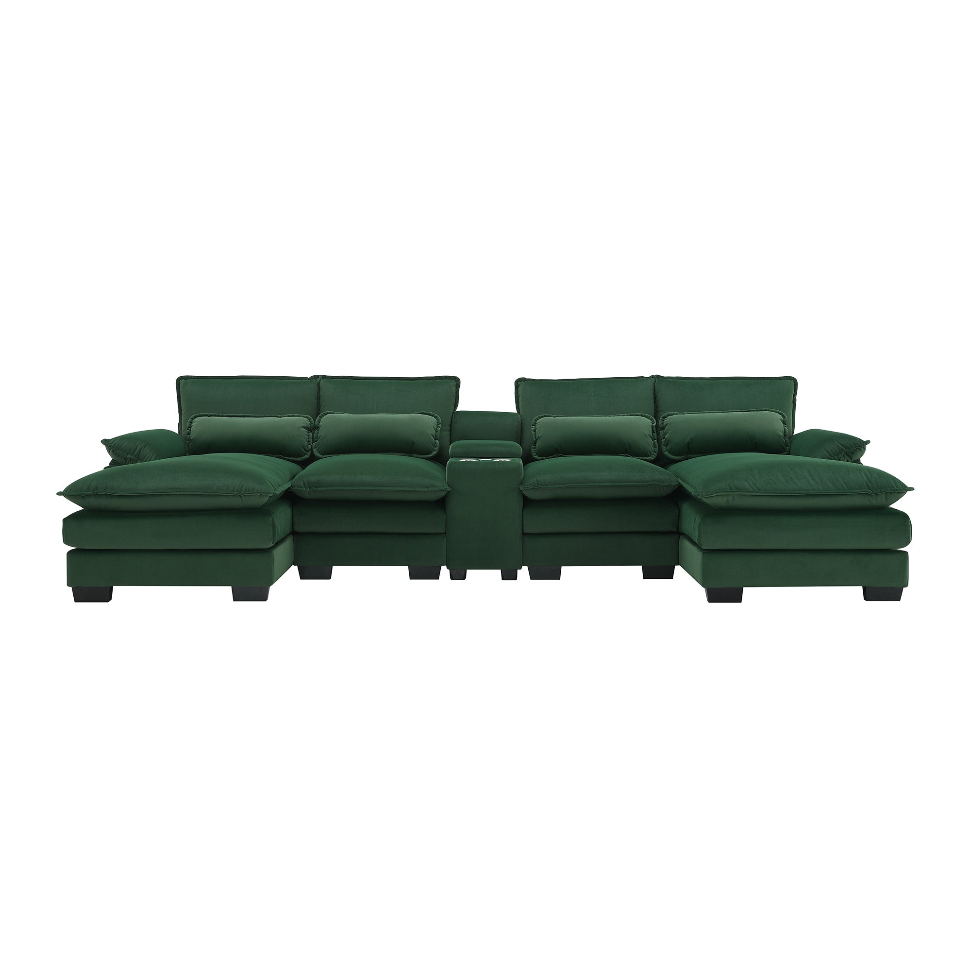 [VIDEO provided][New]123*55" Modern U-shaped Sofa with Console,Cupholders and USB Ports,6-seat Upholstered Symmetrical Indoor Furniture,Sleeper Couch Set with Chaise for Living Room,Apartment,5 Colors