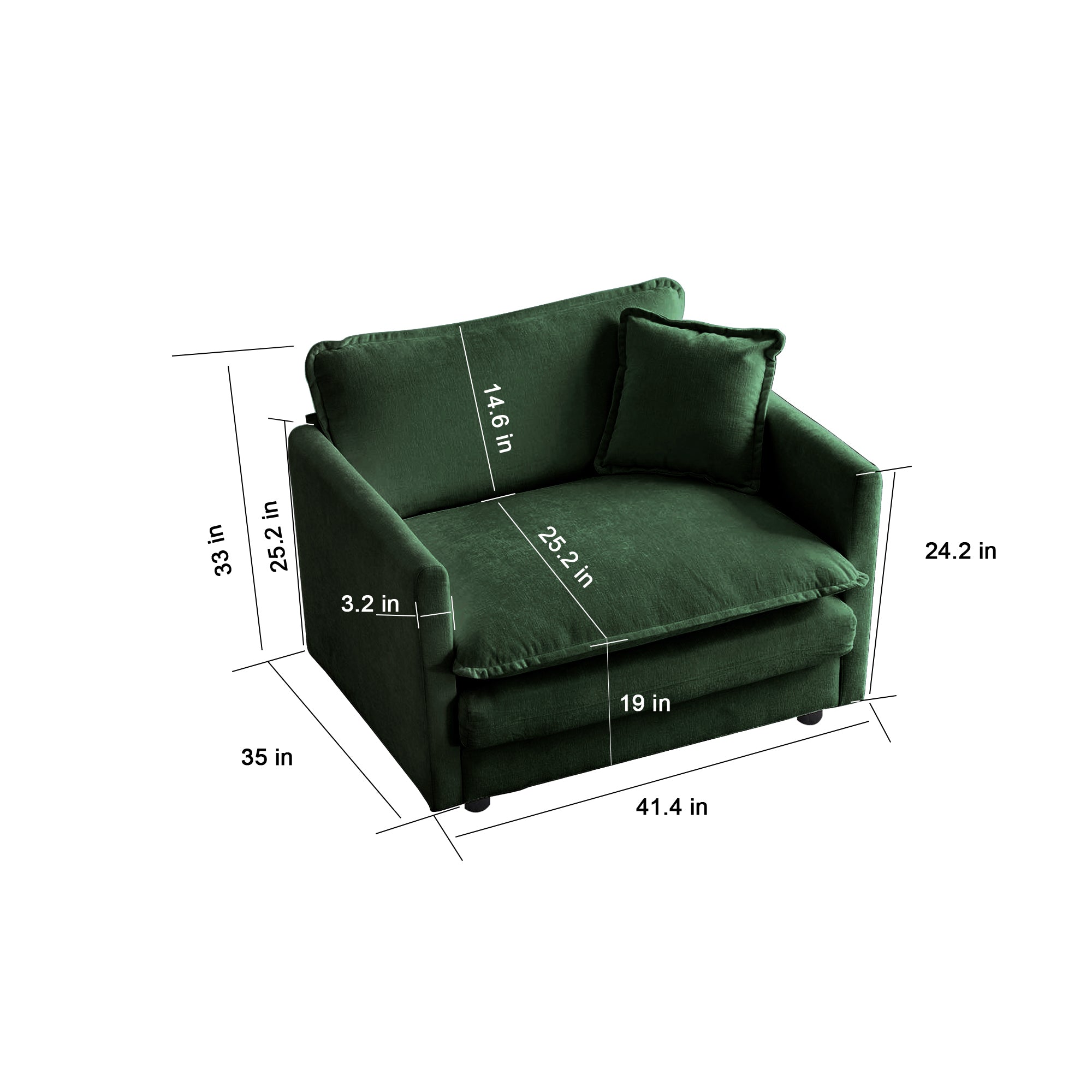 3 Piece Sofa Set with Arm Pillows and Toss Pillows , Sofa Set Include 2- Piece of Arm Chair and One 2-seat Sofa, Space Saving Casual Sofa Set for Living Room, Green Chenille