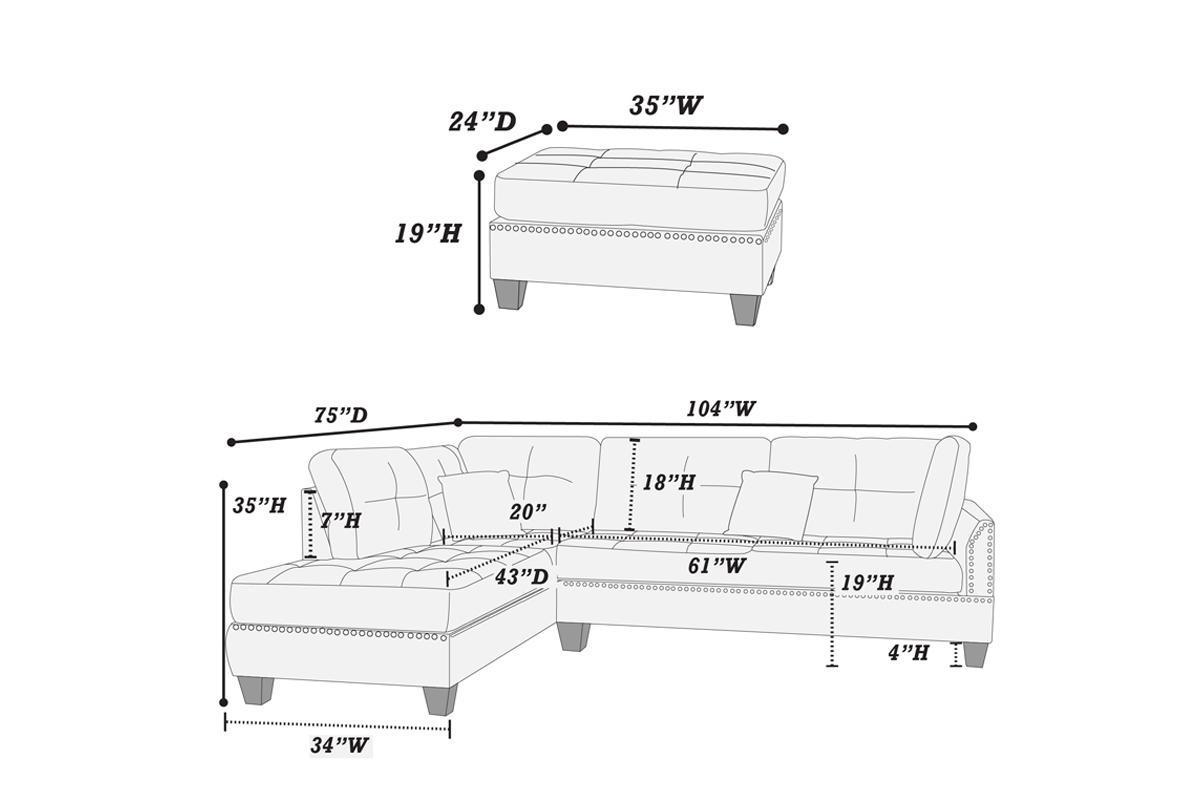 3-pcs Reversible Sectional in Black Polyfiber