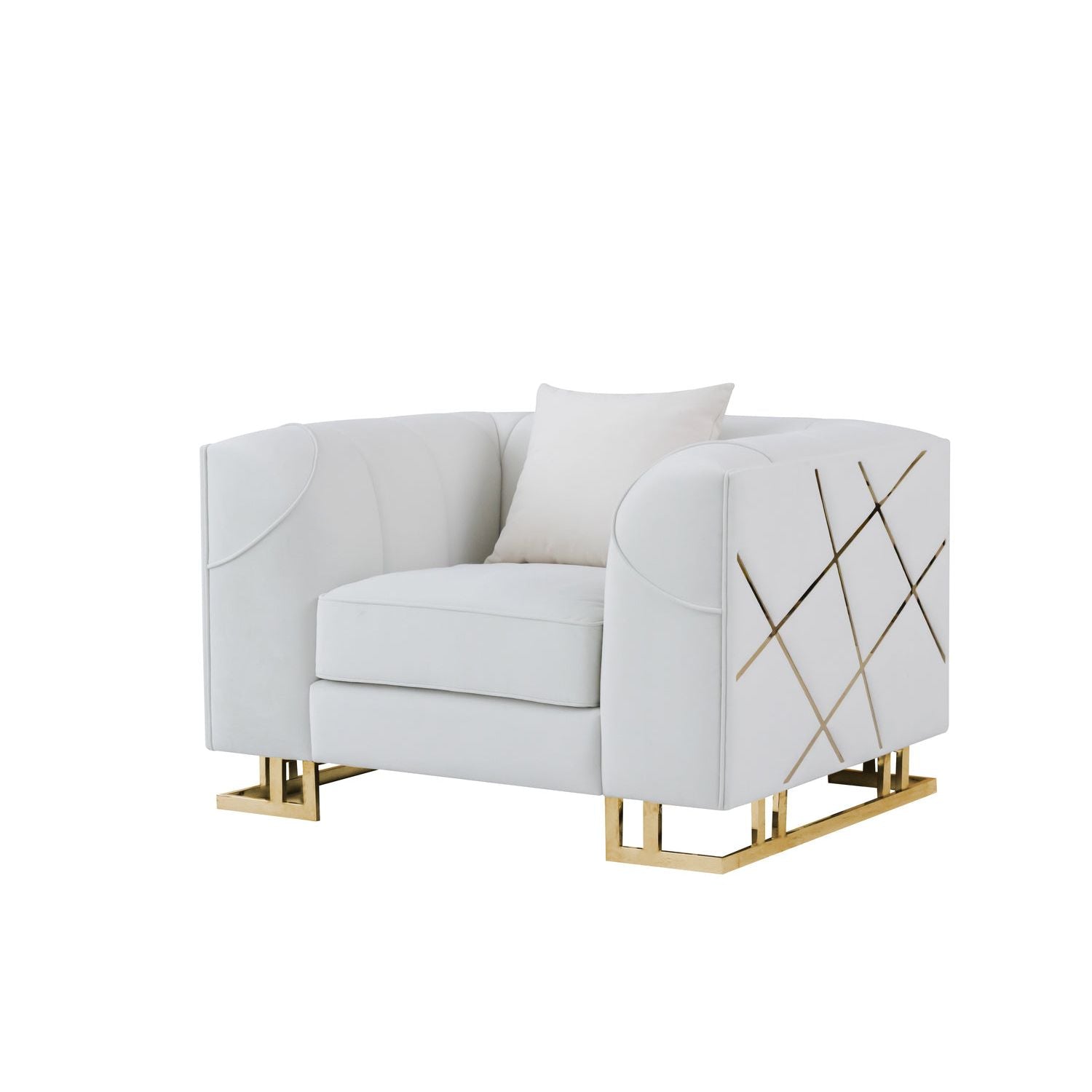 Designer Off White Velvet Sofa and Loveseat Set with Gold Accents, view 8
