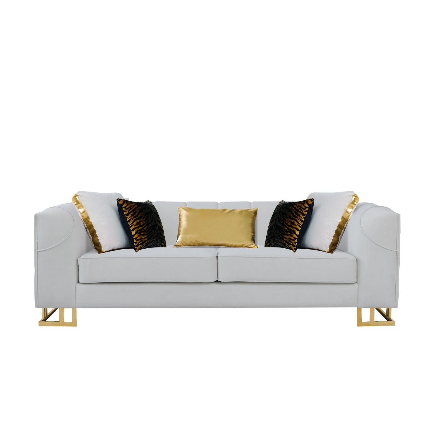 Designer Off White Velvet Sofa and Loveseat Set with Gold Accents, view 4