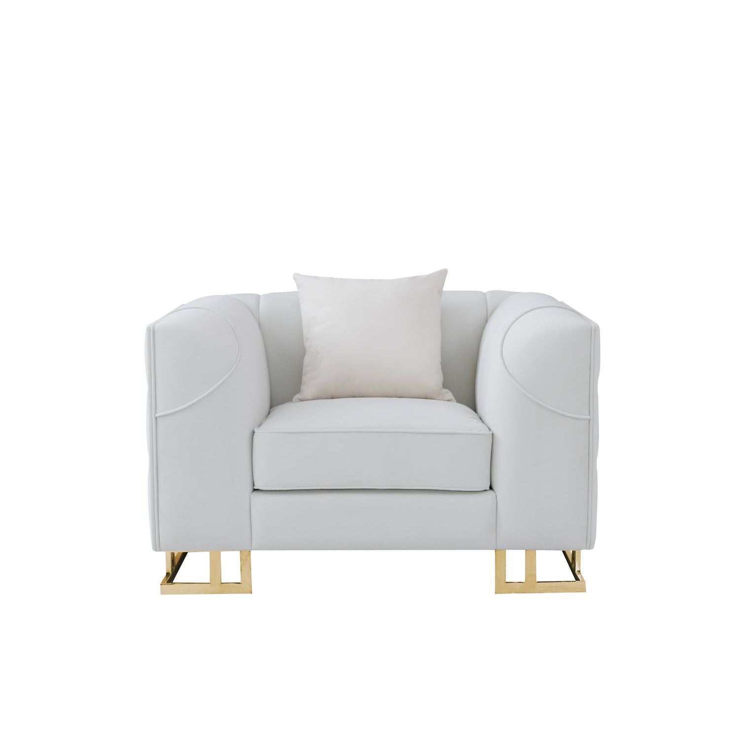 Designer Off White Velvet Sofa and Loveseat Set with Gold Accents, view 9