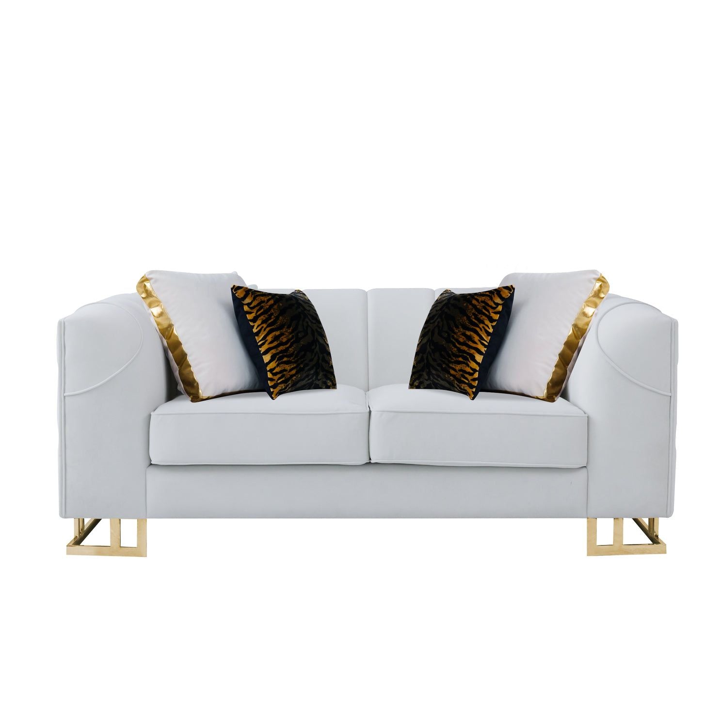 Designer Off White Velvet Sofa and Loveseat Set with Gold Accents, view 3