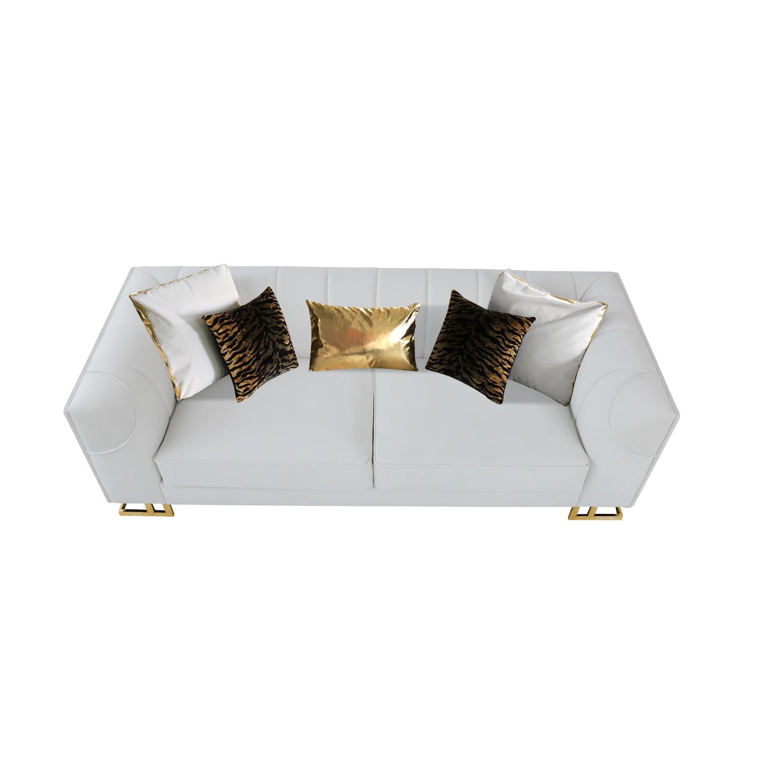 Designer Off White Velvet Sofa and Loveseat Set with Gold Accents, view 5