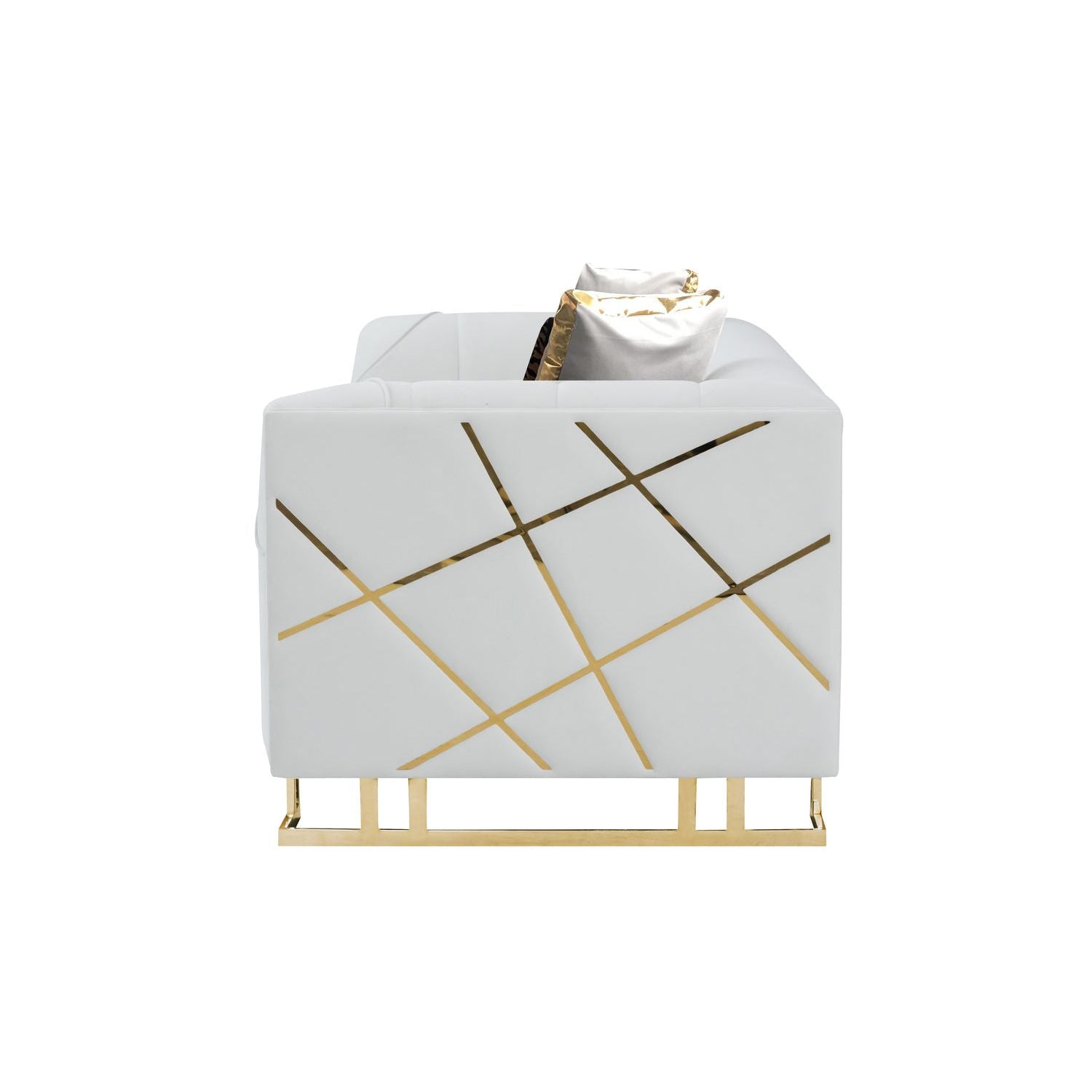 Designer Off White Velvet Sofa and Loveseat Set with Gold Accents, view 6