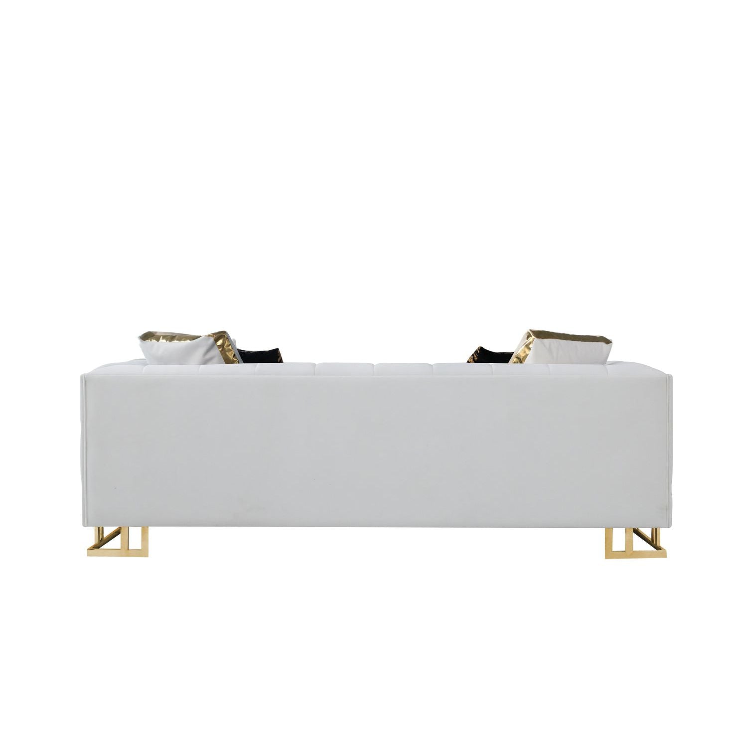 Designer Off White Velvet Sofa and Loveseat Set with Gold Accents, view 7