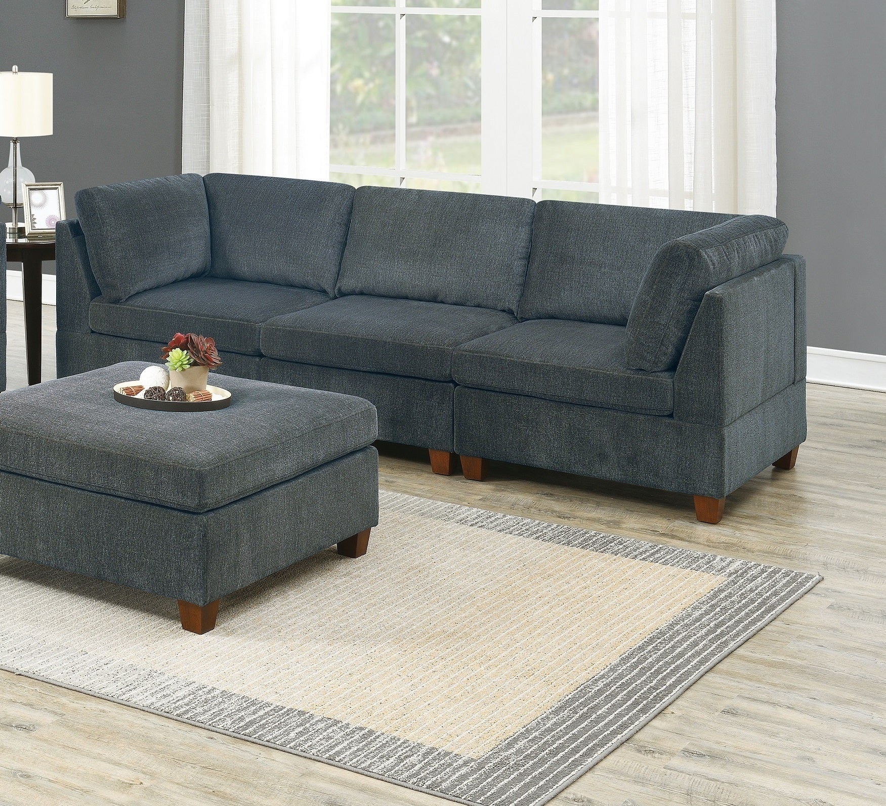 Grey Chenille Modular Sofa Set 6pc