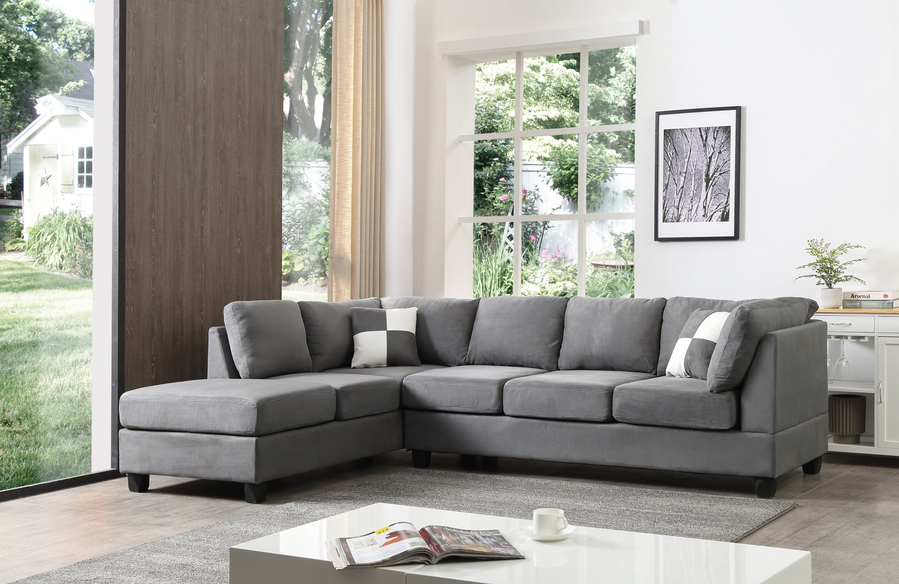 Malone G633B-SC Gray Microfiber Sectional Sofa with Flexible Setup and Comfortable Seating