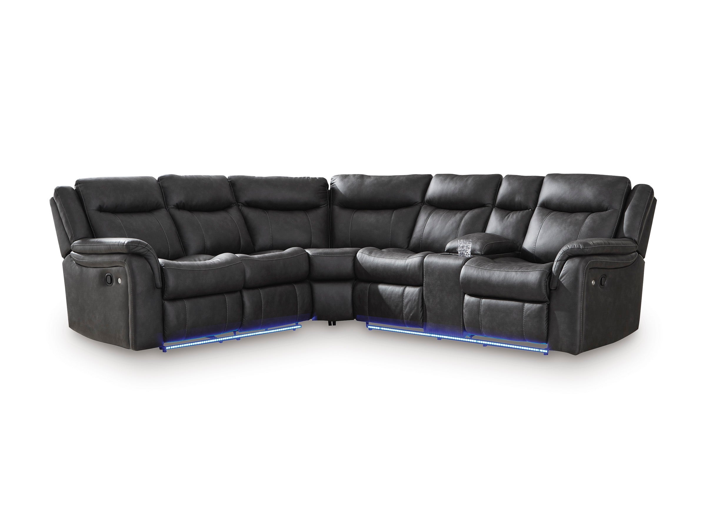 Ashley Sultan Meadow Carbon Faux Leather Reclining Sectional with LED Lights, view 2