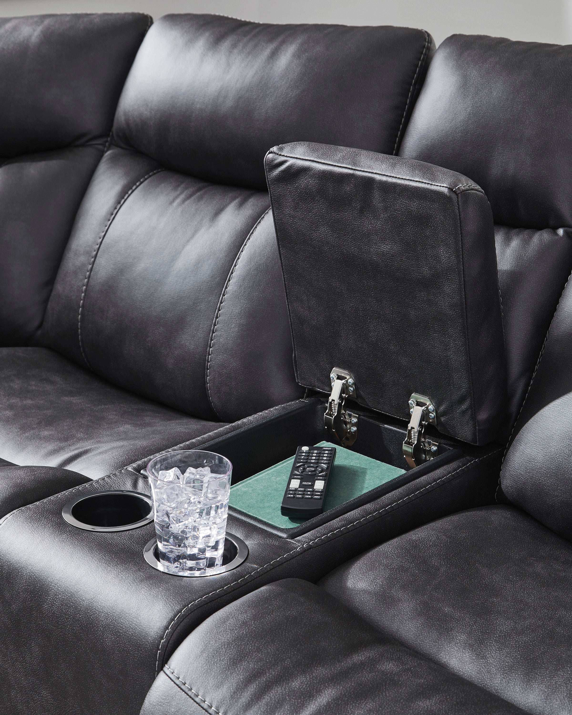 Ashley Sultan Meadow Carbon Faux Leather Reclining Sectional with LED Lights, view 3