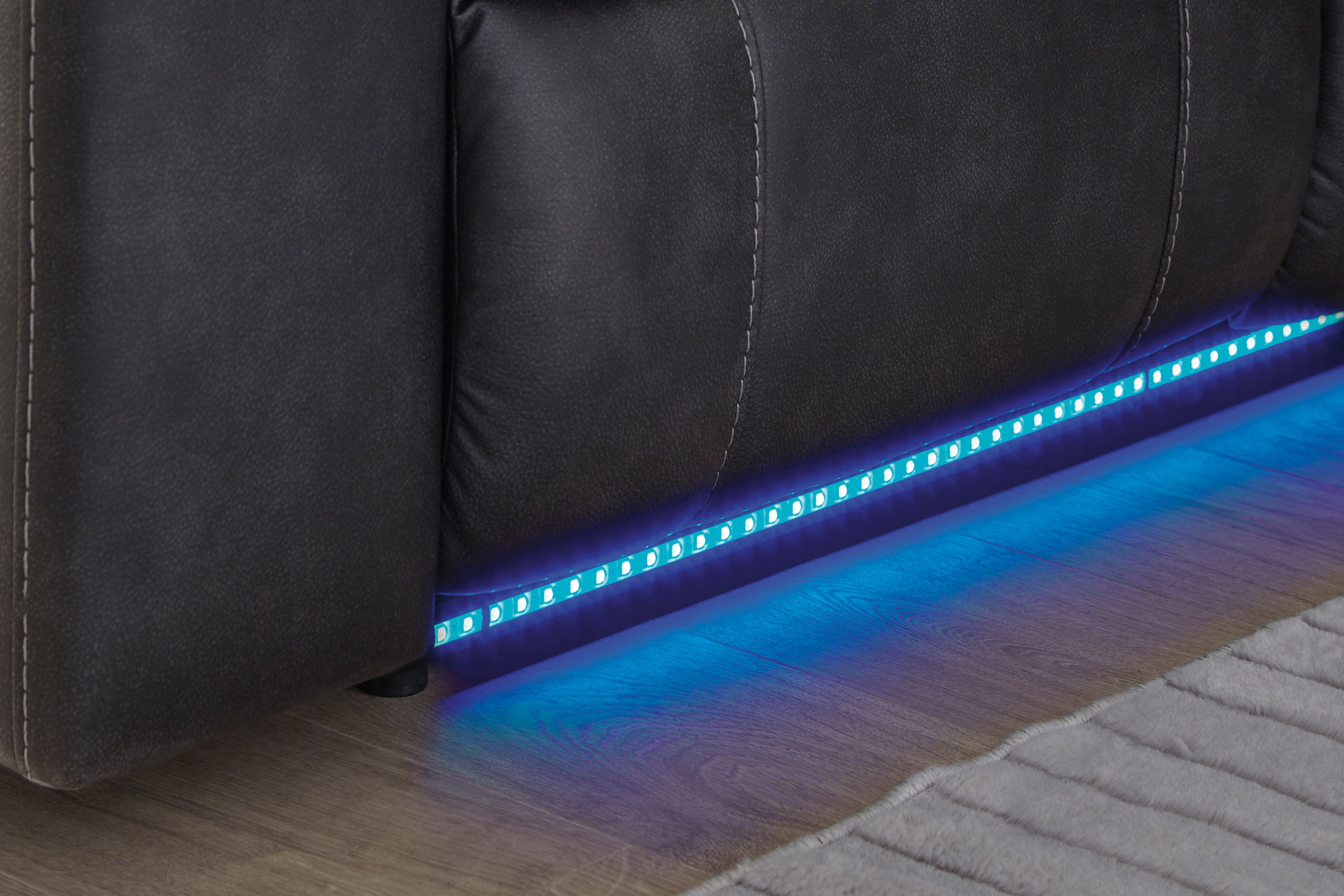 Ashley Sultan Meadow Carbon Faux Leather Reclining Sectional with LED Lights, view 4