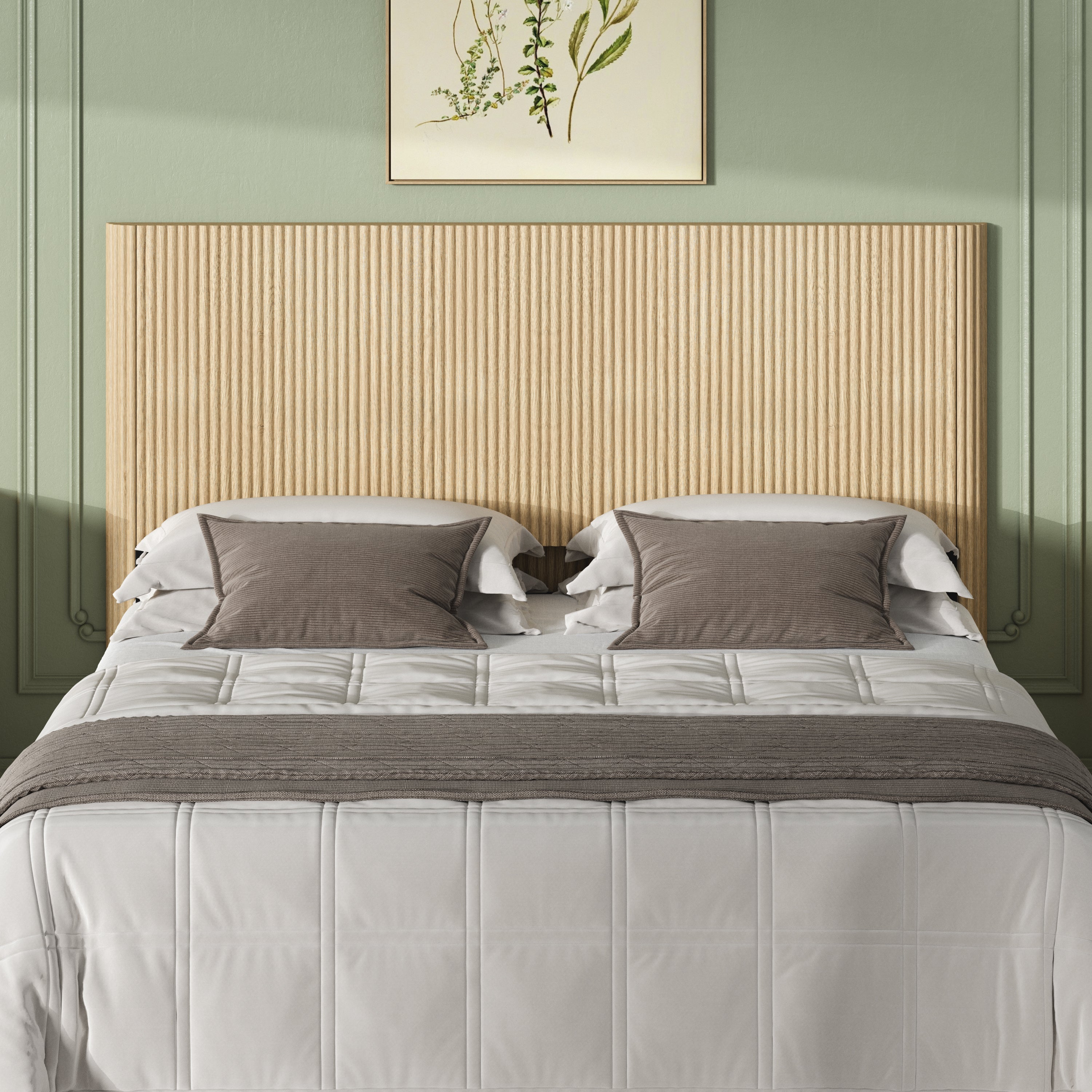 Modern Wooden Headboard with Arched Corrugated,Fits Queen Size Beds,  Vertical Grain Design, Farmhouse & Vintage Style, Easy Assembly, Oak.