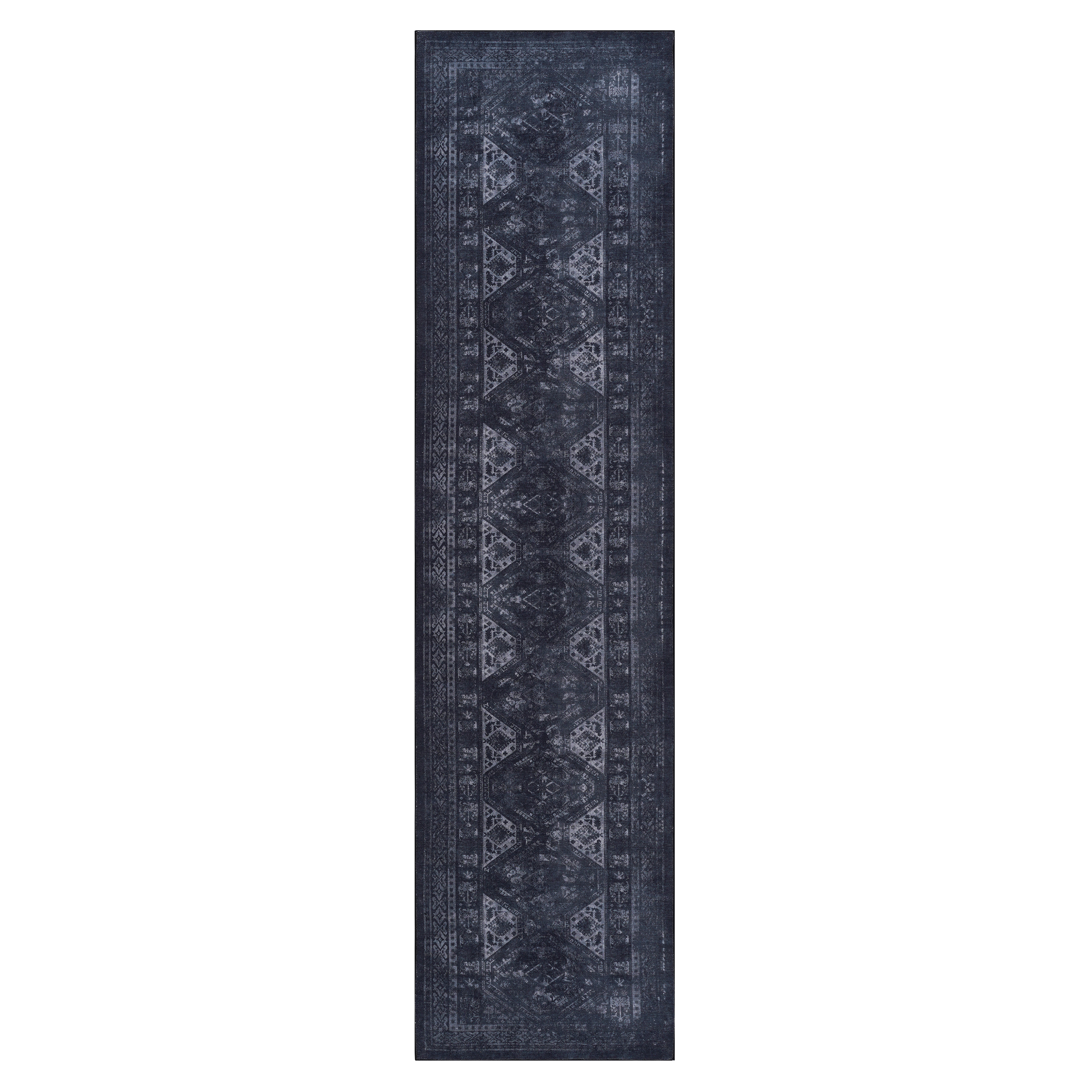 Area Rugs, Washable Rug, Low-Pile, Non-Slip, Non-Shedding, Foldable, Kid & Pet Friendly - Area Rugs for living room, bedroom, kitchen, dining room rug - Perfect Gifts, (Black+ Gray, 2'6'' x 10')