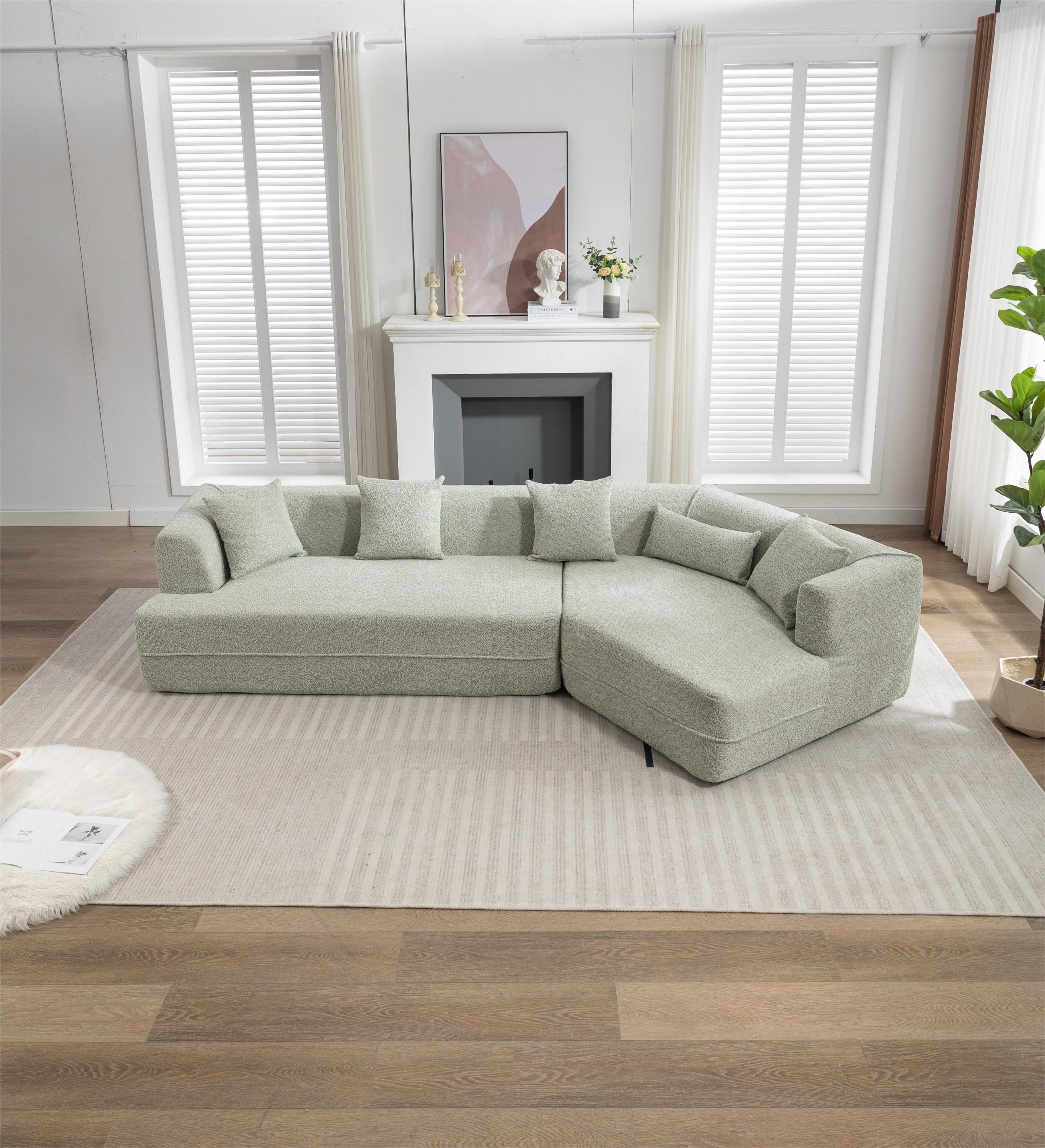 Modular Sectional Living Room Sofa Set, Modern Minimalist Style Couch, Upholstered Sleeper Sofa for Living Room, Bedroom, Salon, 2 PC Free Combination ,Boucle fabric ,Anti-wrinkle fabric,Green