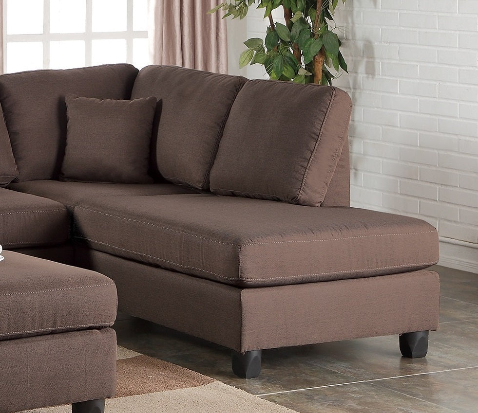 Reversible Chocolate Color 3pcs Sectional Linen Like Fabric Cushion Couch