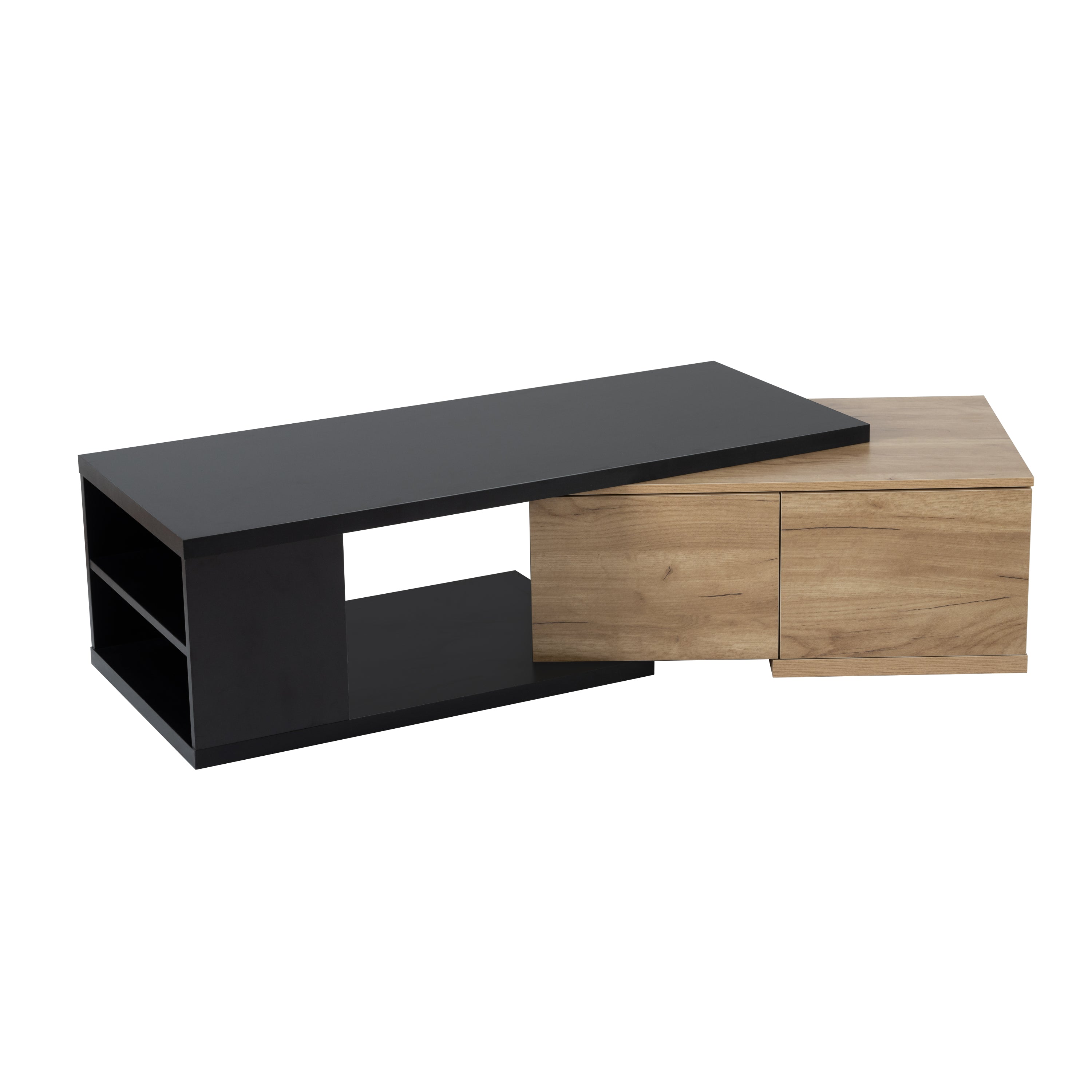 [VIDEO provided] ON-TREND Extendable TV Stand and Coffee Table, Set of 2, Media Console with 3 Tier Bookshelves for TVs up to 110'', Dual-tone Center Table with Sliding Tabletop for Living Room, Black