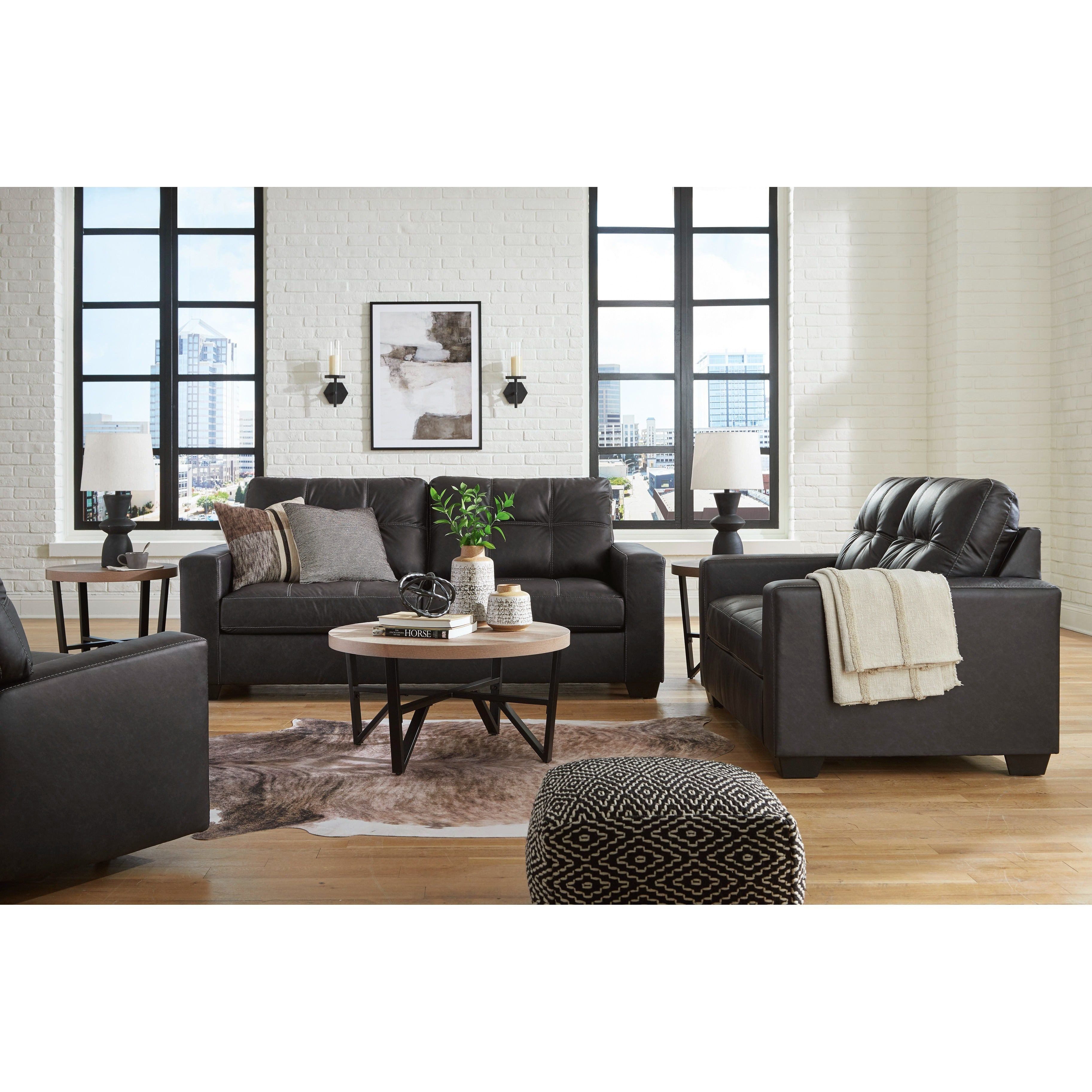Ashley Barlin Mills Carbon Faux Leather Sofa and Loveseat Set