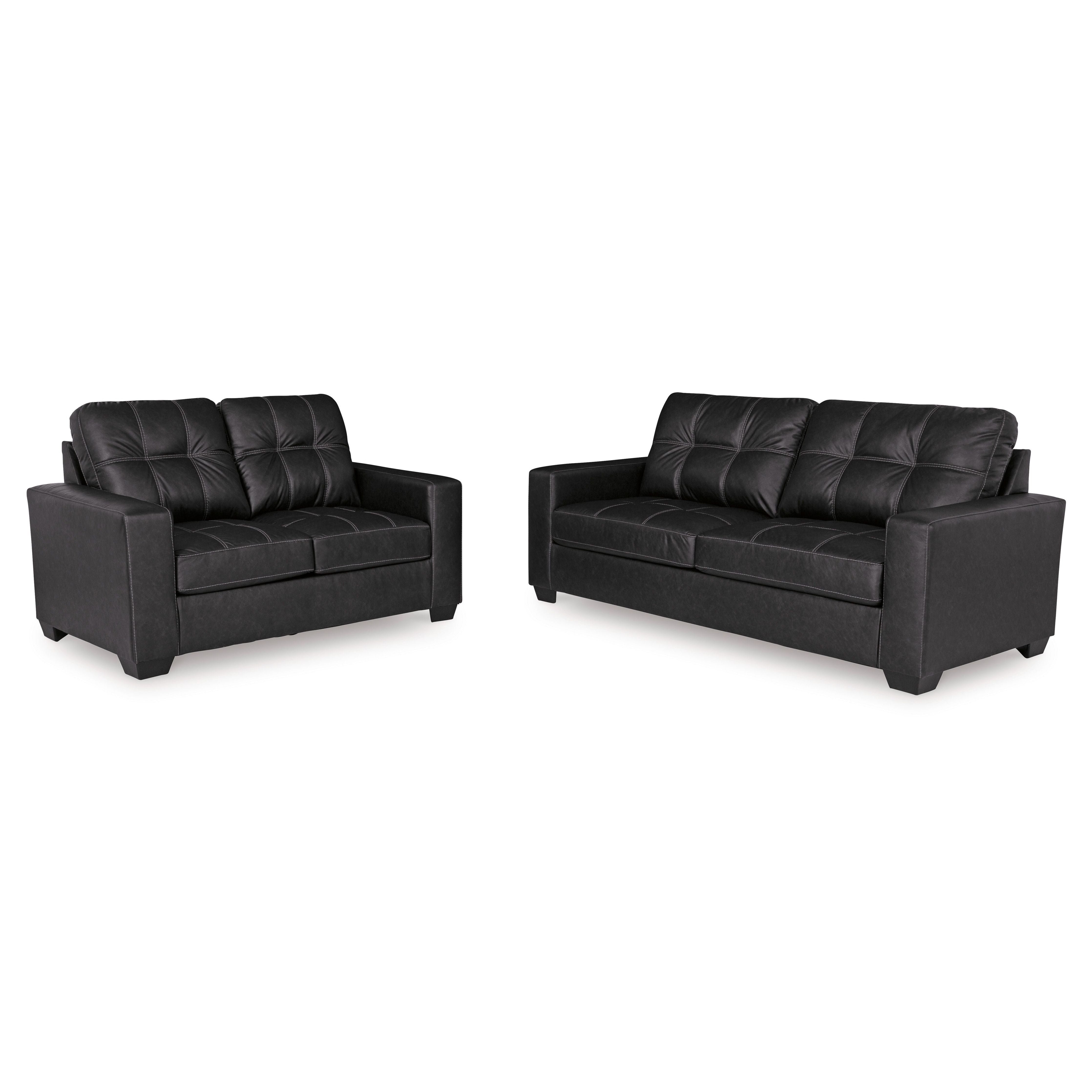 Ashley Barlin Mills Carbon Faux Leather Sofa and Loveseat Set, view 3
