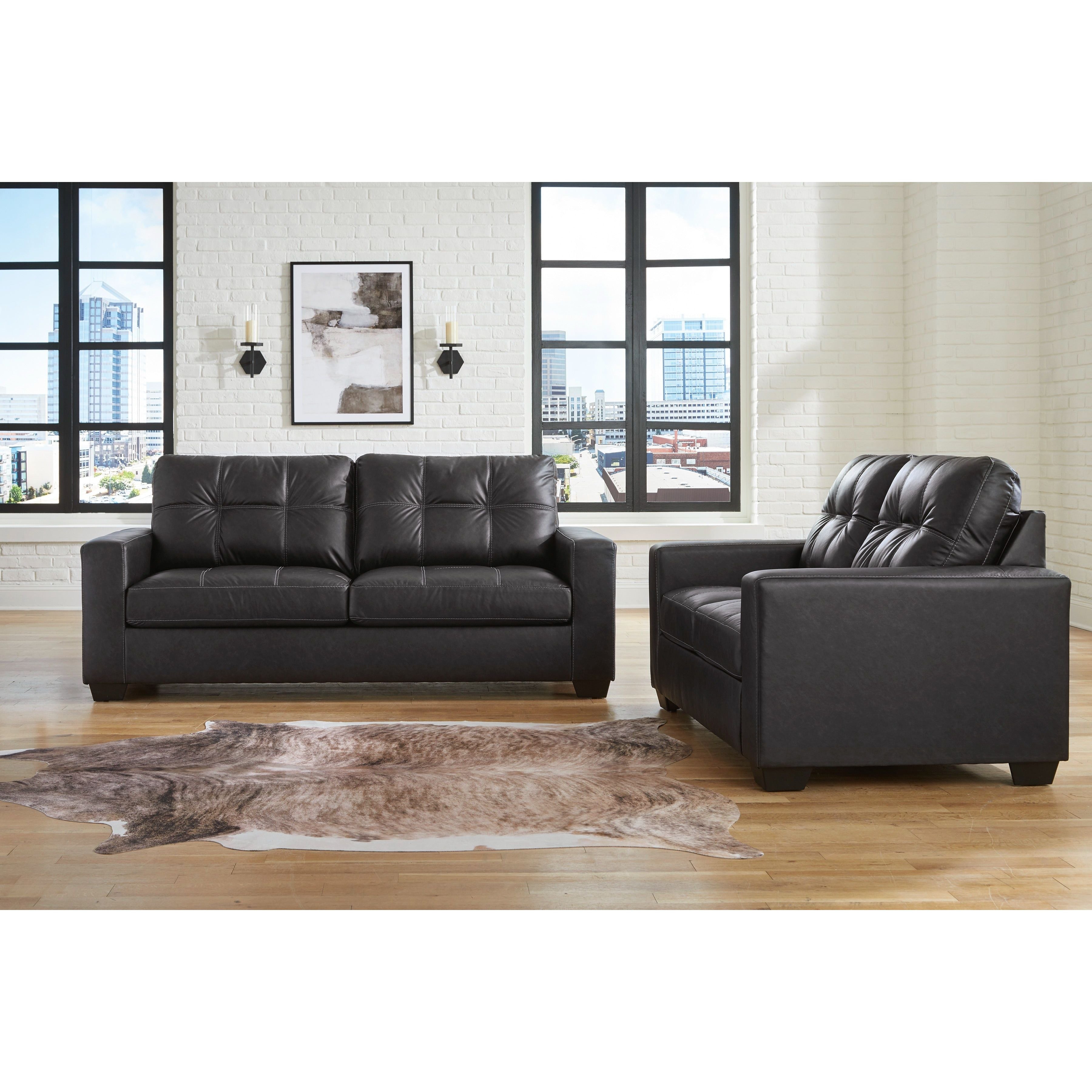 Ashley Barlin Mills Carbon Faux Leather Sofa and Loveseat Set, view 2