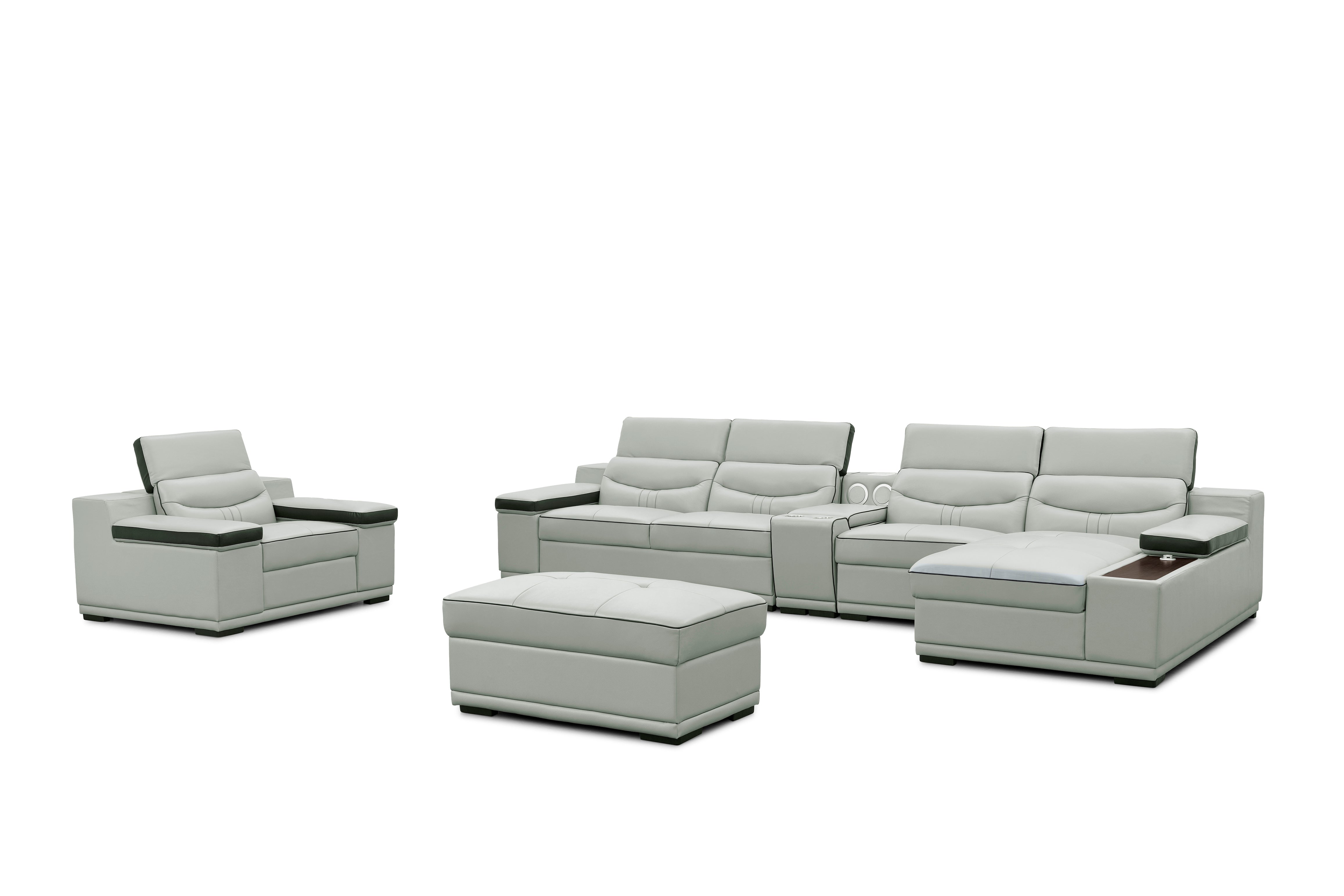 Arlet Gray Italian Leather Match Smart Sectional, view 2