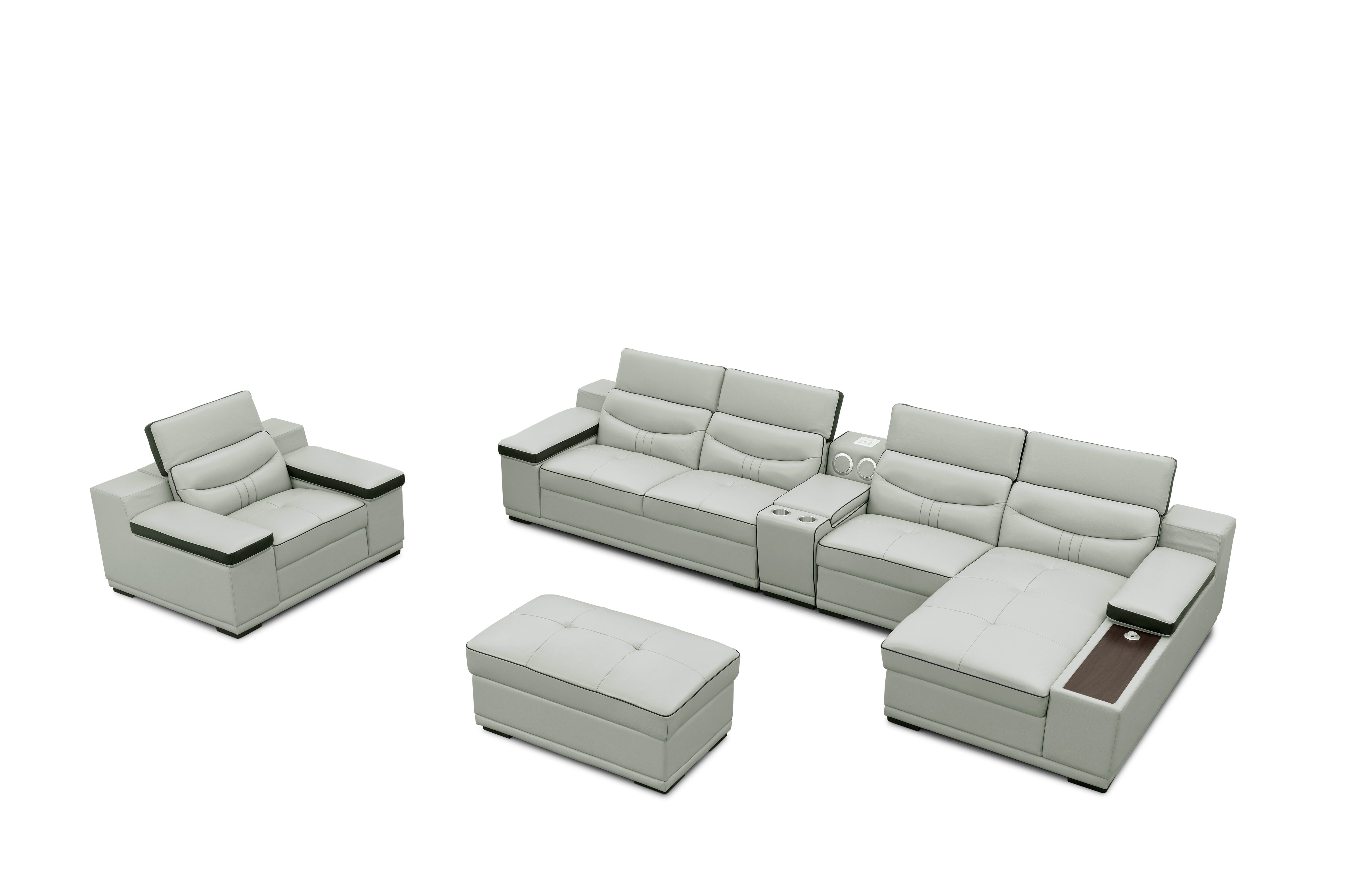 Arlet Gray Italian Leather Match Smart Sectional, view 3
