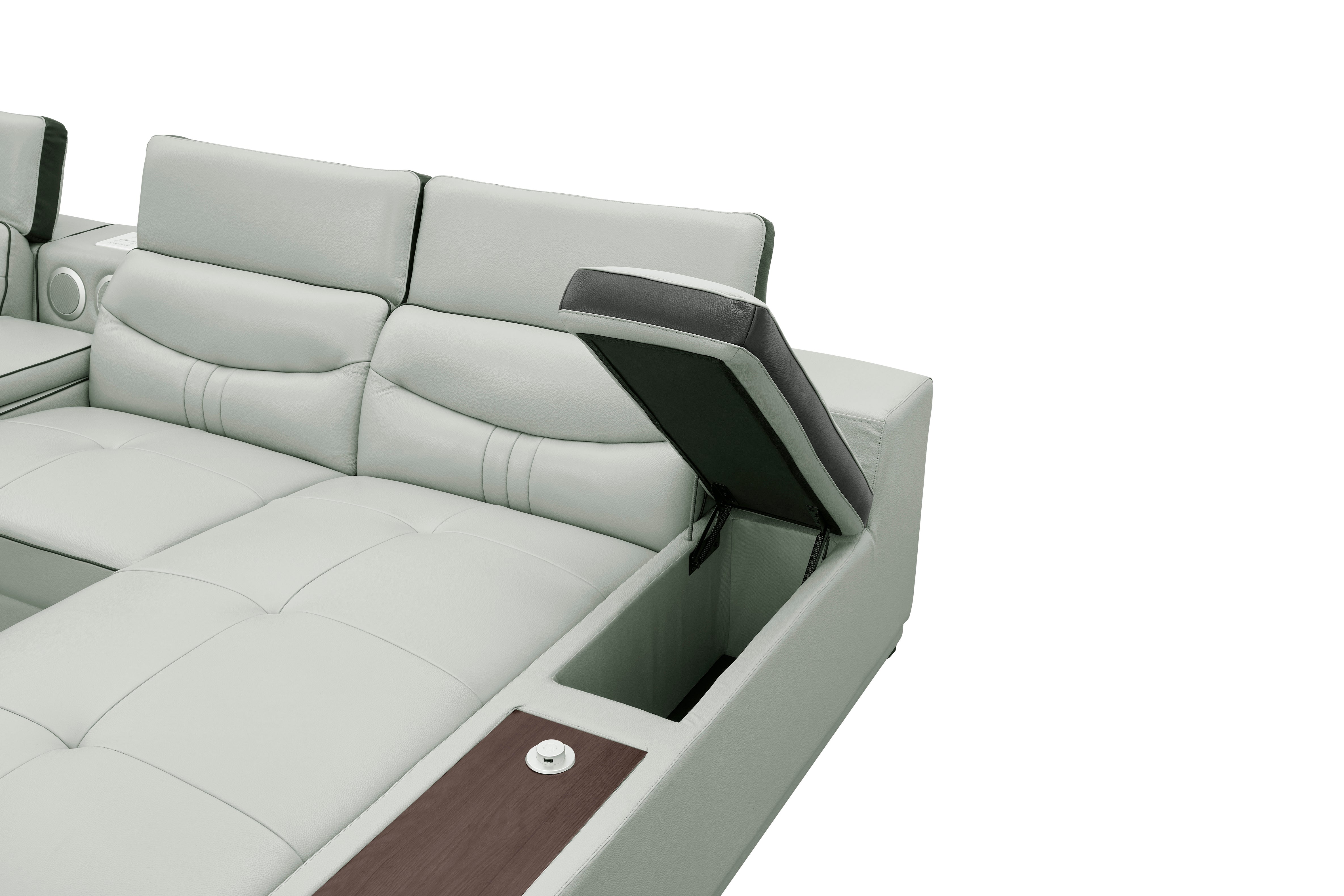 Arlet Gray Italian Leather Match Smart Sectional, view 8