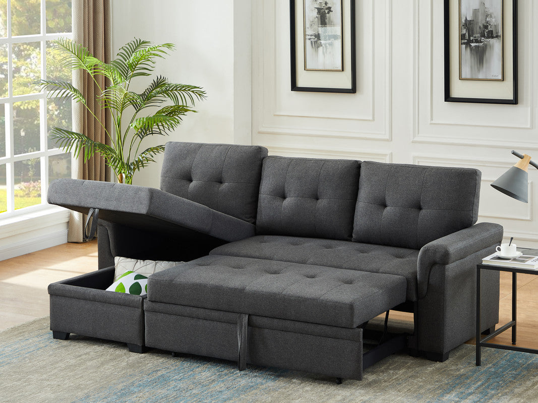 Hunter Dark Gray Linen Reversible Sleeper Sectional with Storage Chaise