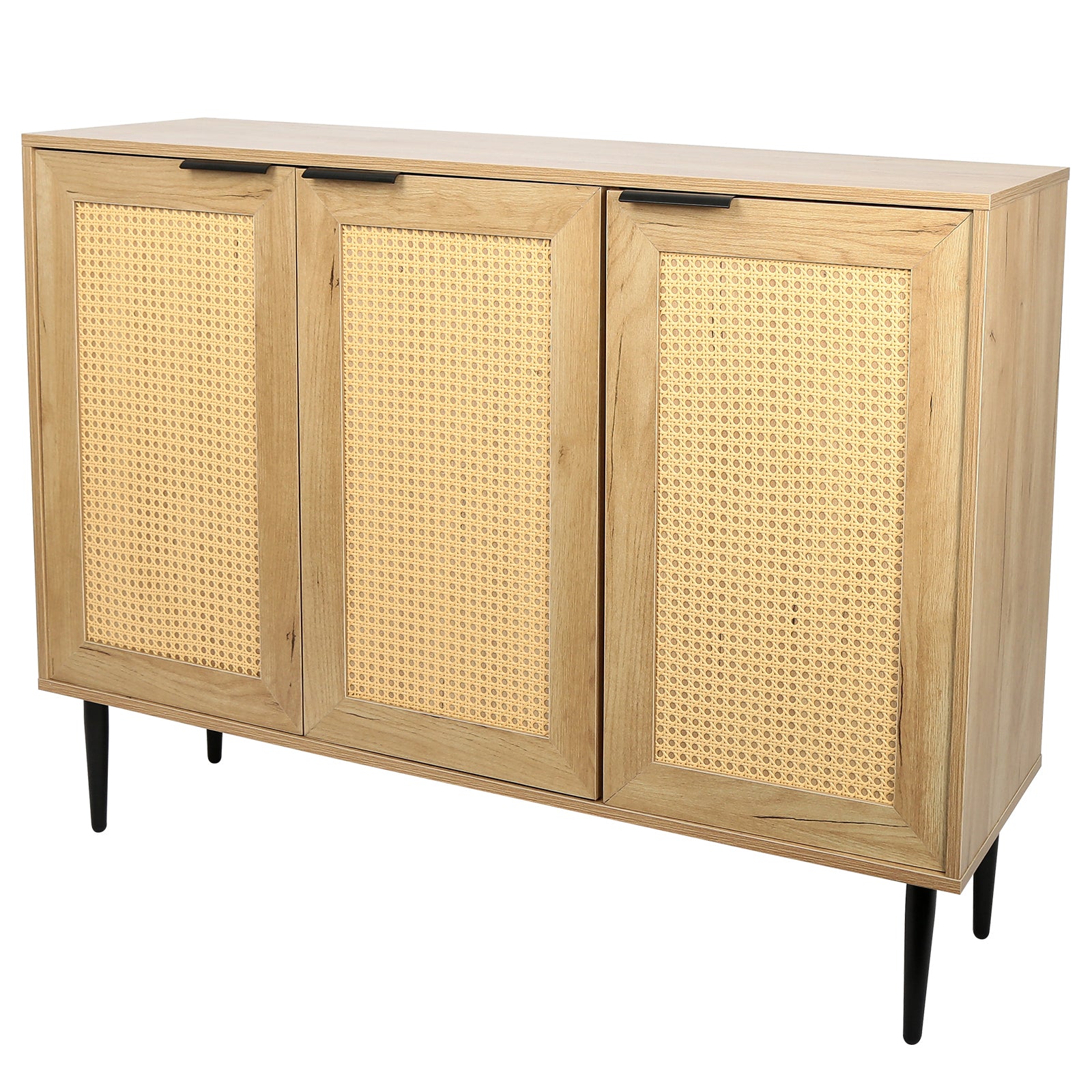 47.24 '' Wide Elegant Kitchen Buffet Storage  Cabinet with 3 Rattan Doors for Bedroom Living Room Kitchen Cupboard Wooden Furniture with 3-Tier Shelving ,Natural Color
