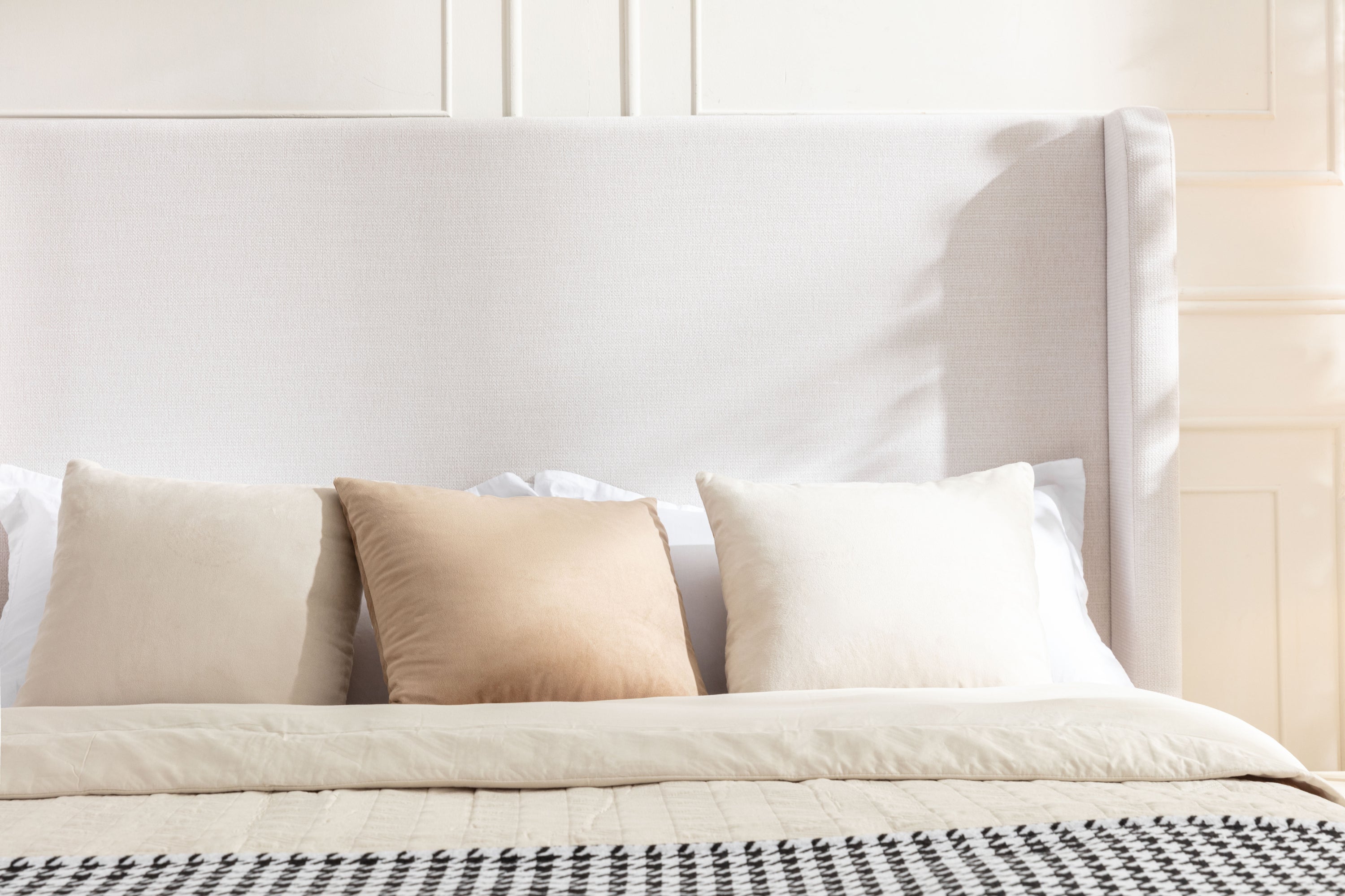 Harper Tall Headboard Upholstered Bed / 54" High Headboard / Elegant Simplicity / No Box Spring Needed / Easy Assembly / King / Textured Ivory Canvas