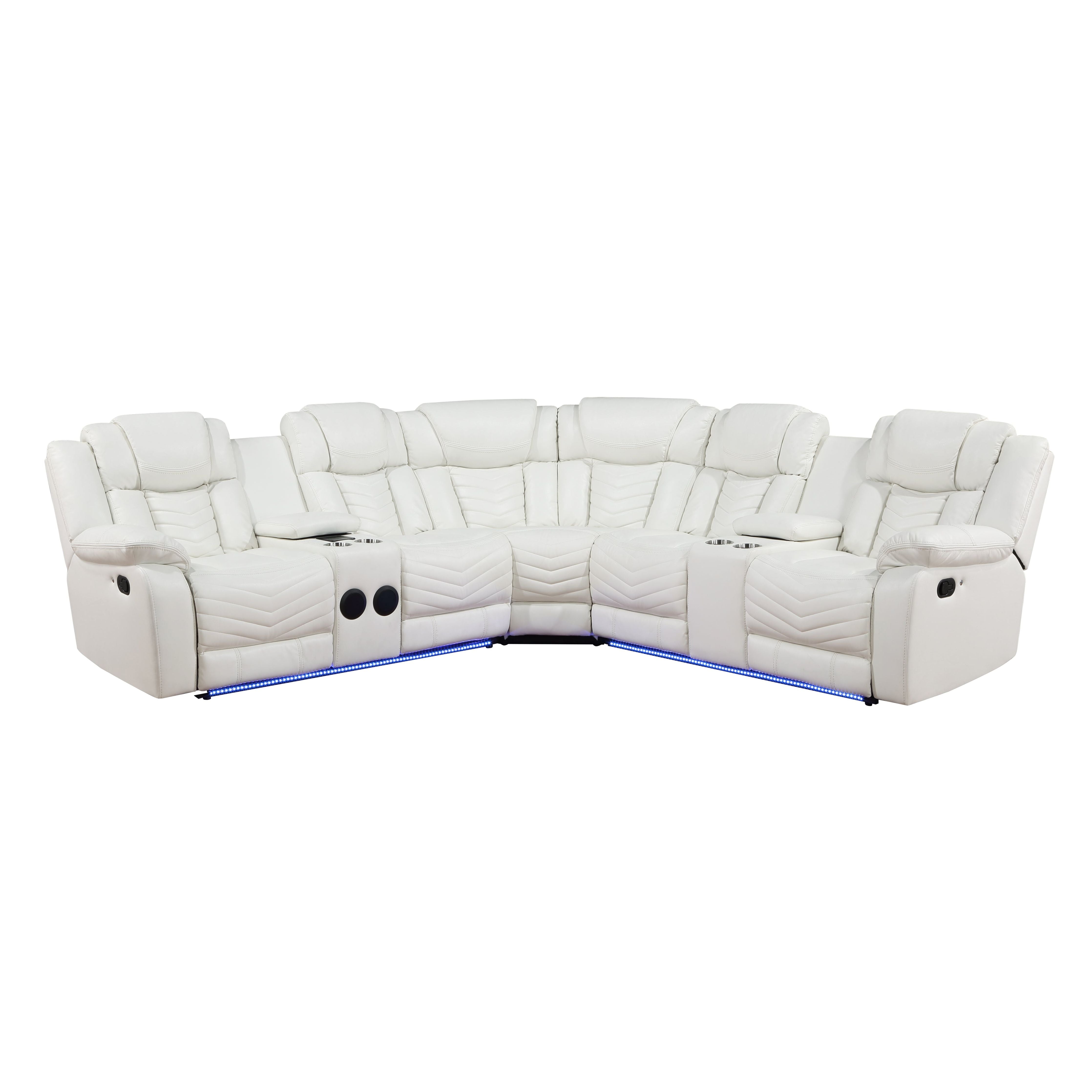 Lucky Charm White Reclining Sectional with LED Lights, view 5