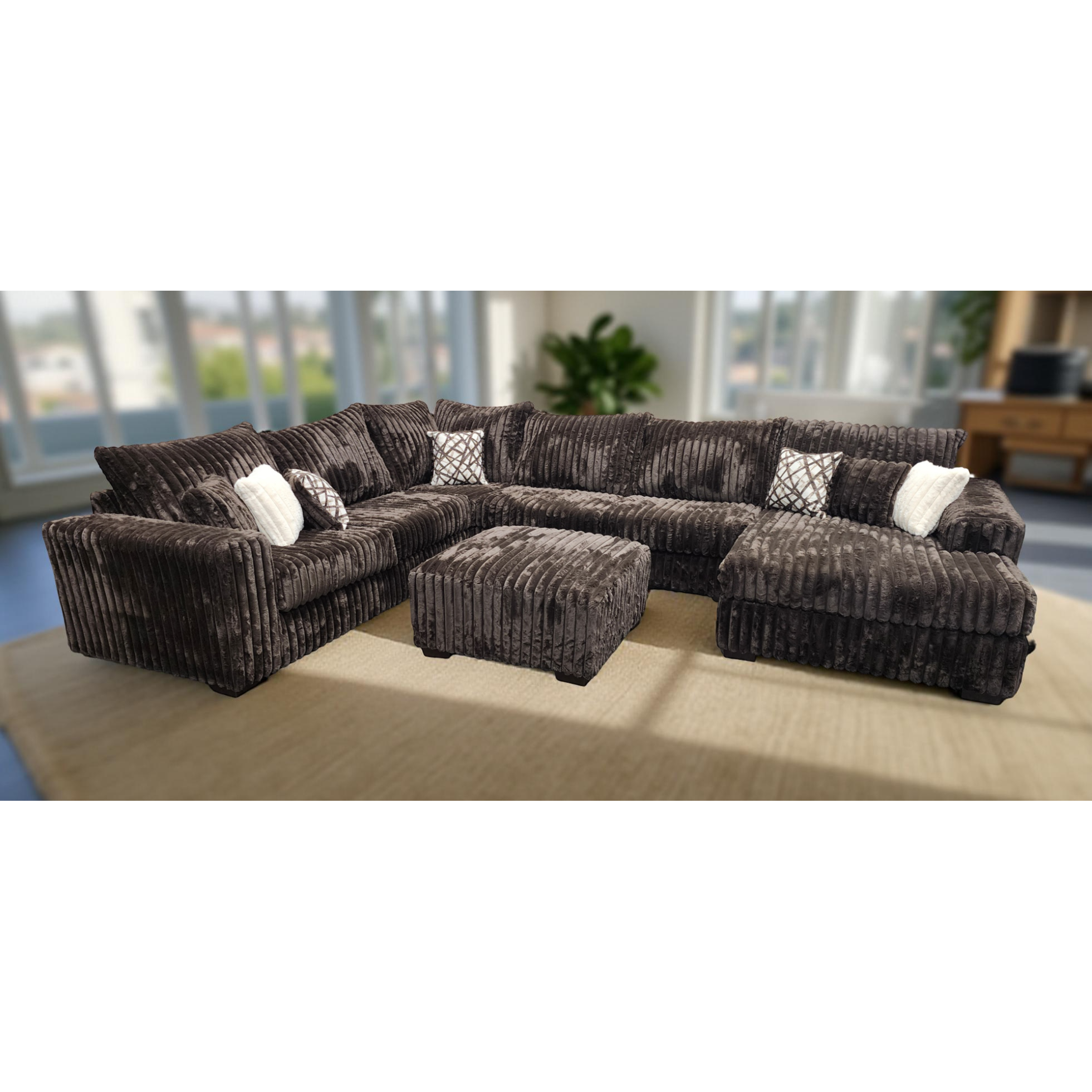 Texan Chocolate Oversized Corduroy Sectional with Chaise, view 5