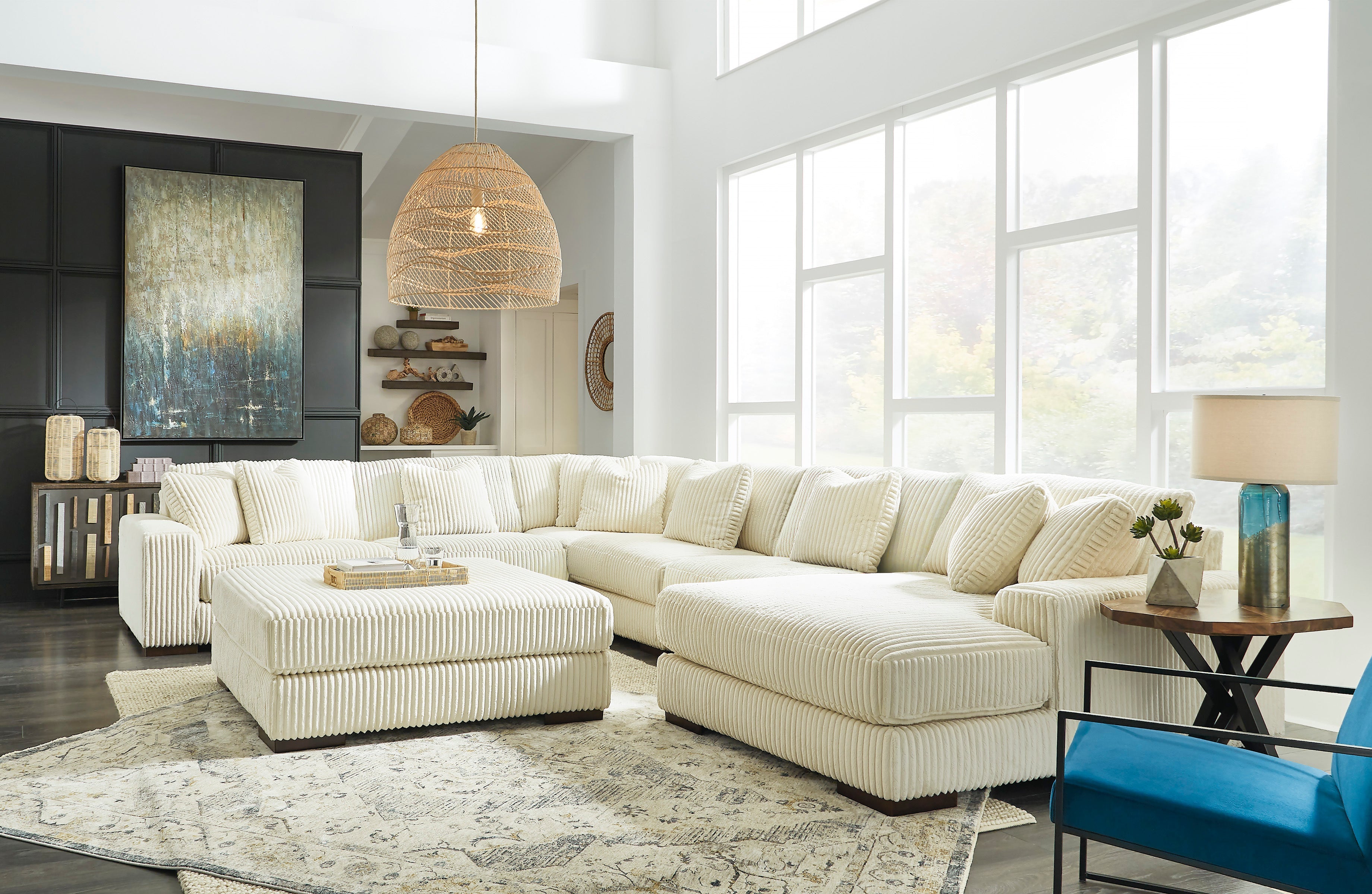 Ashley Lindyn Ivory Corduroy 6-Piece Sectional with Chaise