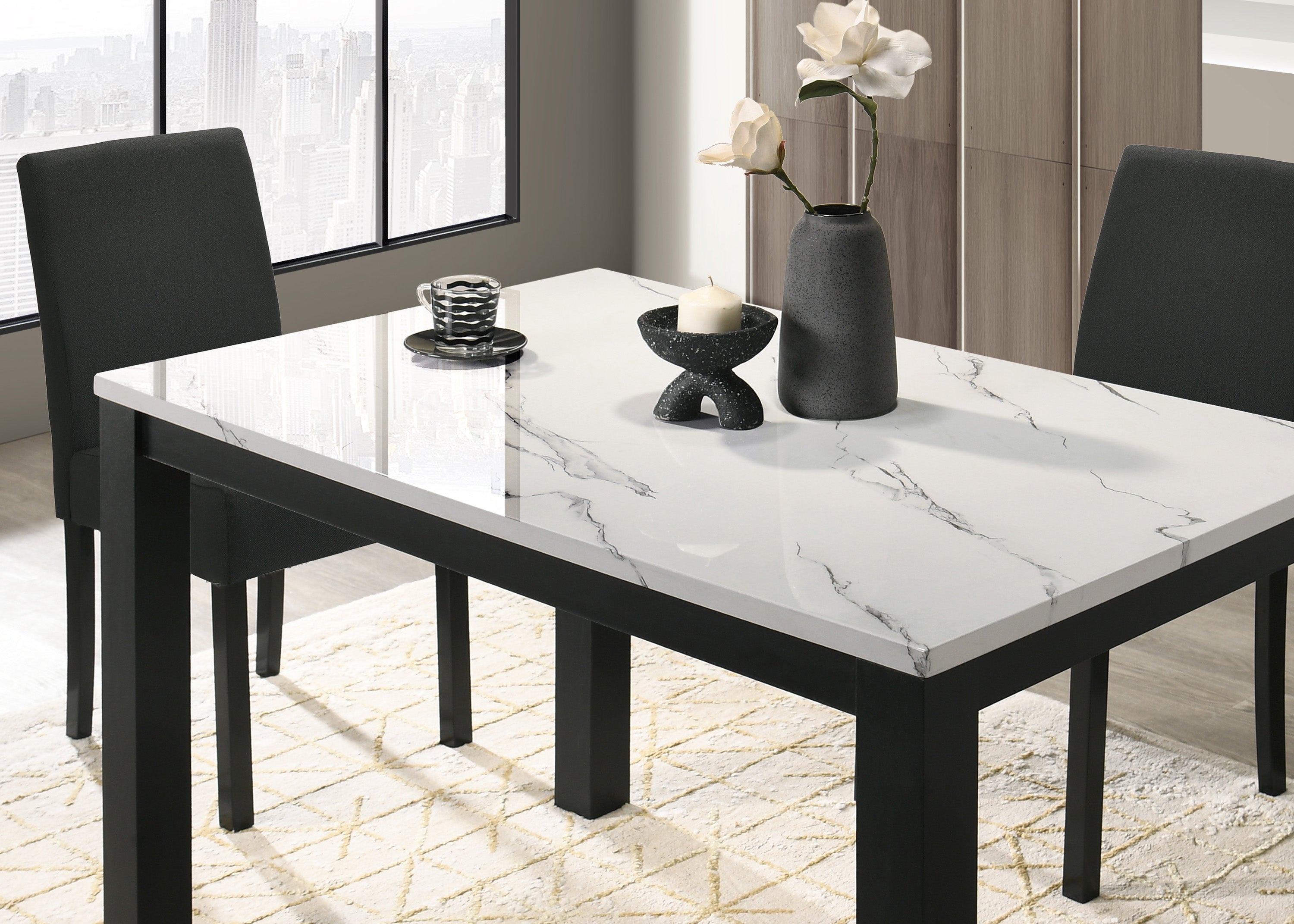 Resia White Faux Marble Dining Table, view 2