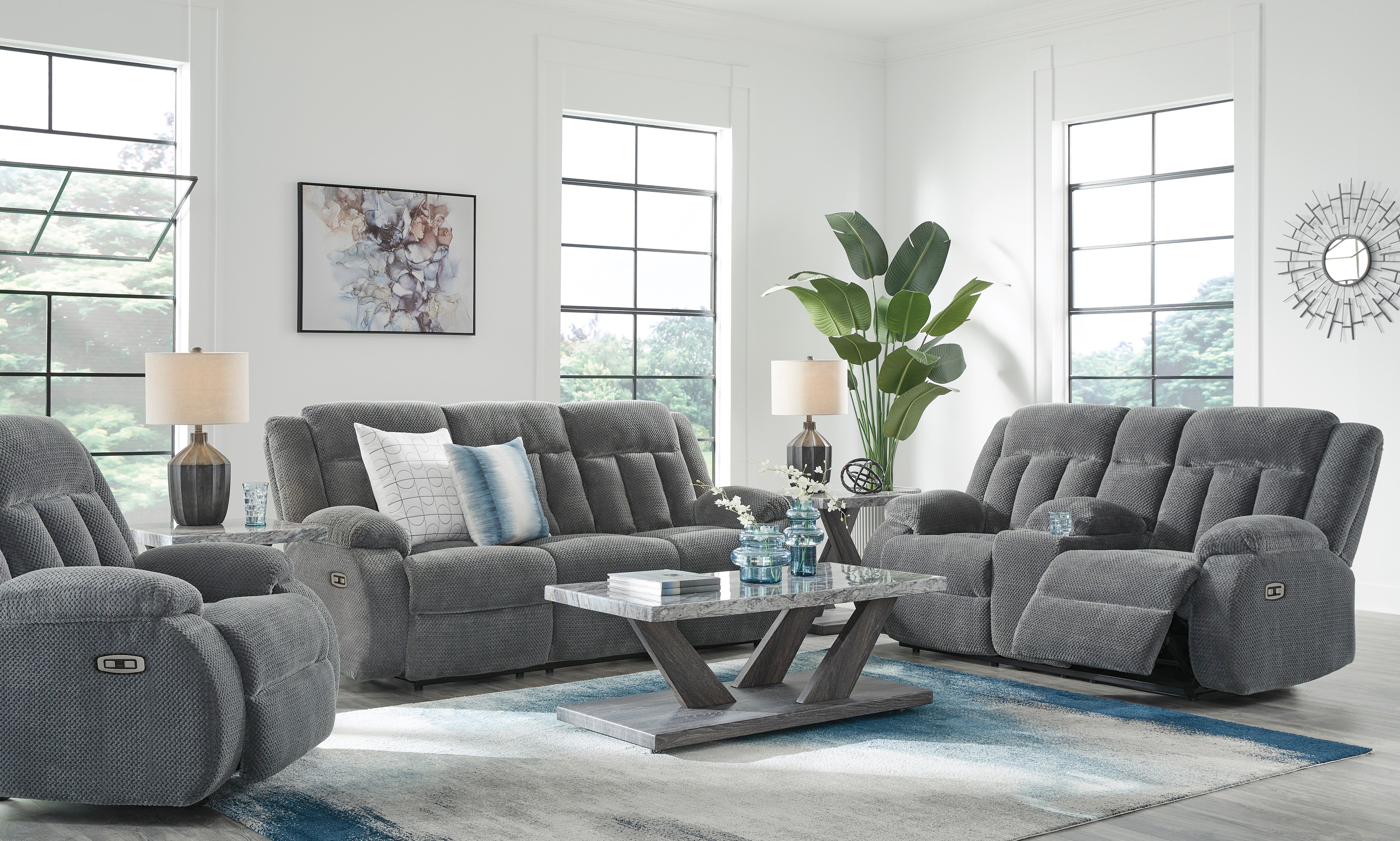 Ashley Observation Steel Velvet Power Reclining Set