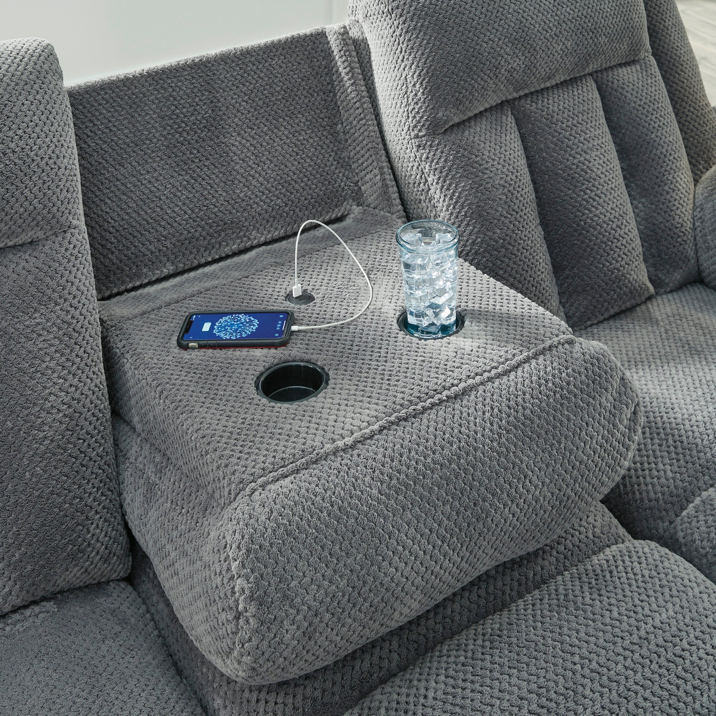 Ashley Observation Steel Velvet Power Reclining Set, view 5