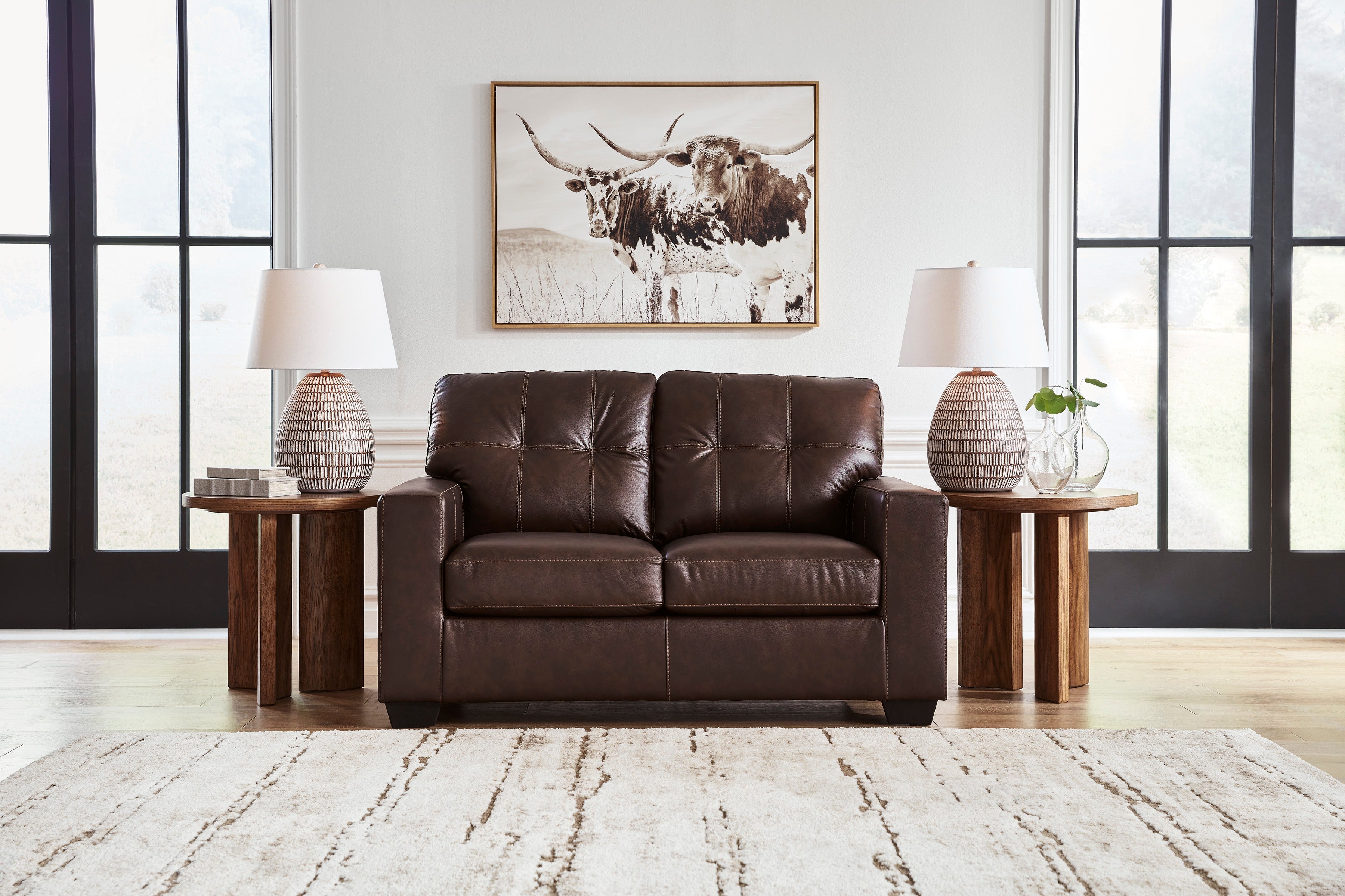 Ashley Santorine Dark Brown Leather and Faux Leather Sofa and Loveseat Set, view 5