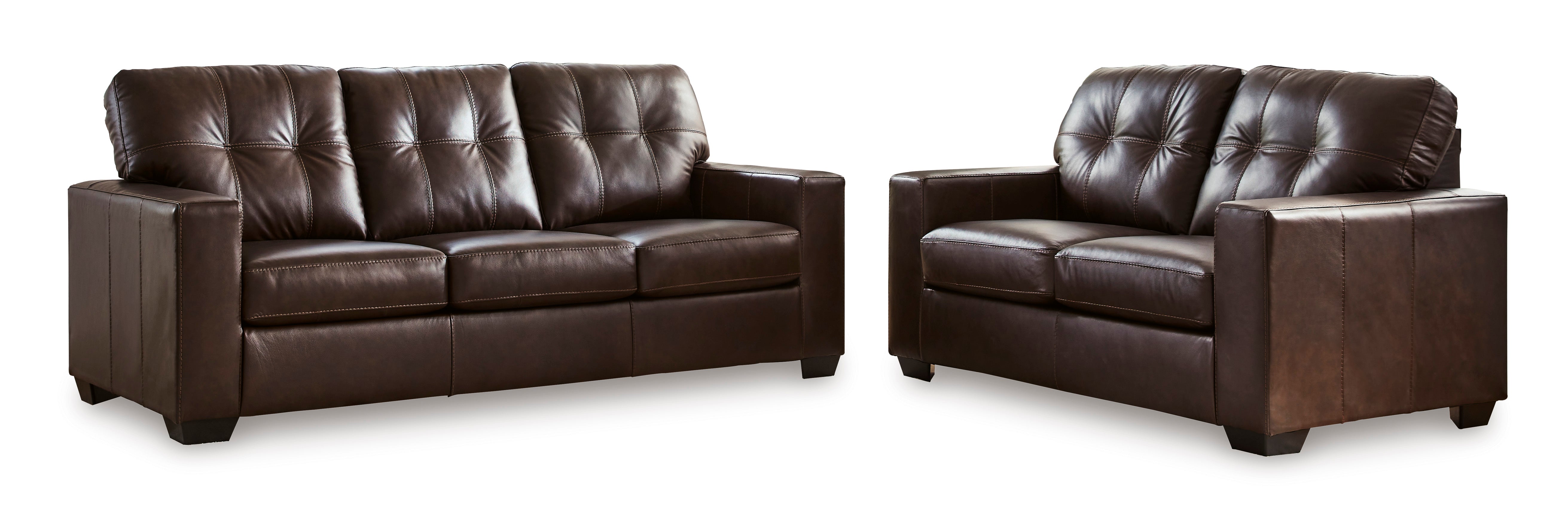 Ashley Santorine Dark Brown Leather and Faux Leather Sofa and Loveseat Set, view 8