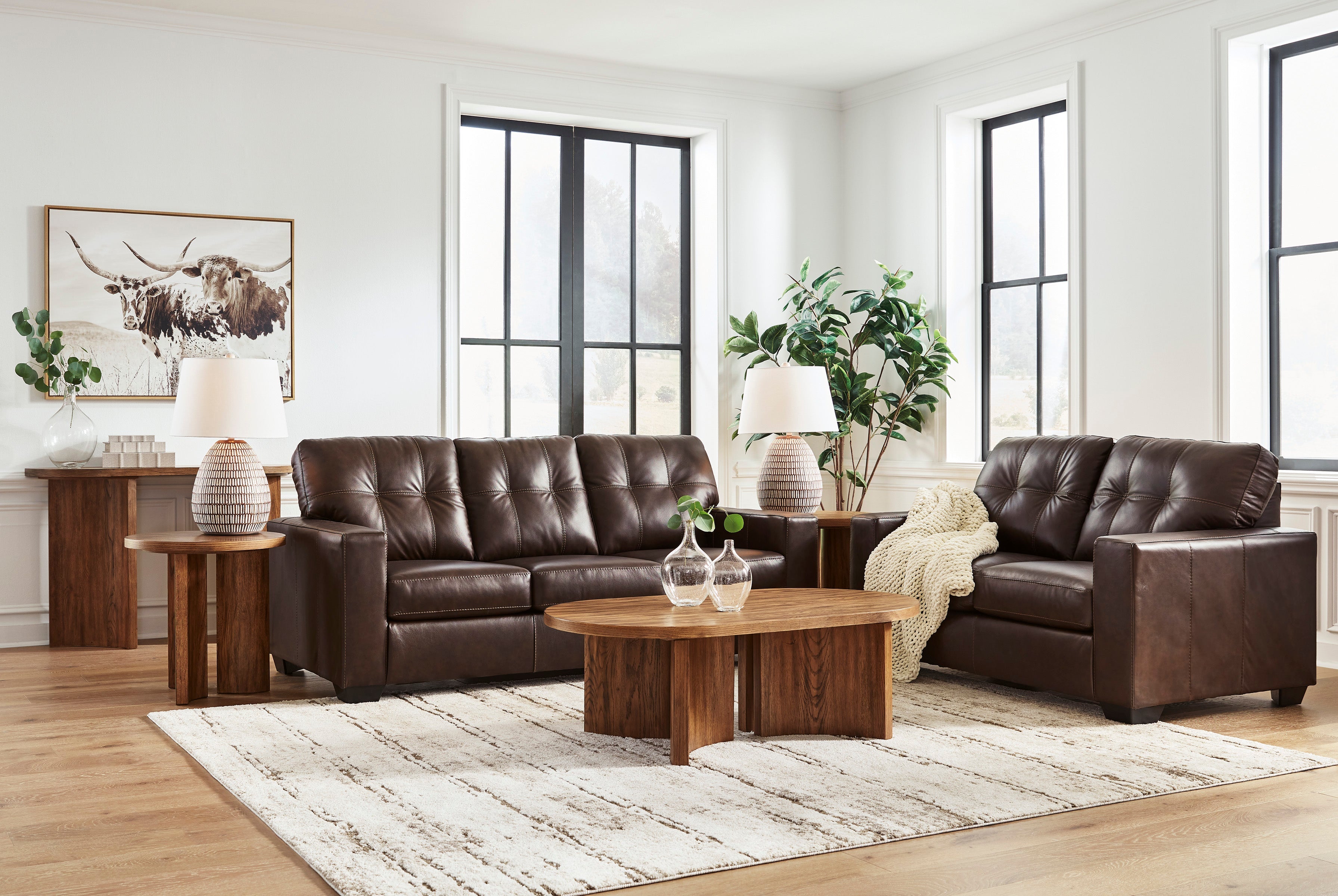 Ashley Santorine Dark Brown Leather and Faux Leather Sofa and Loveseat Set