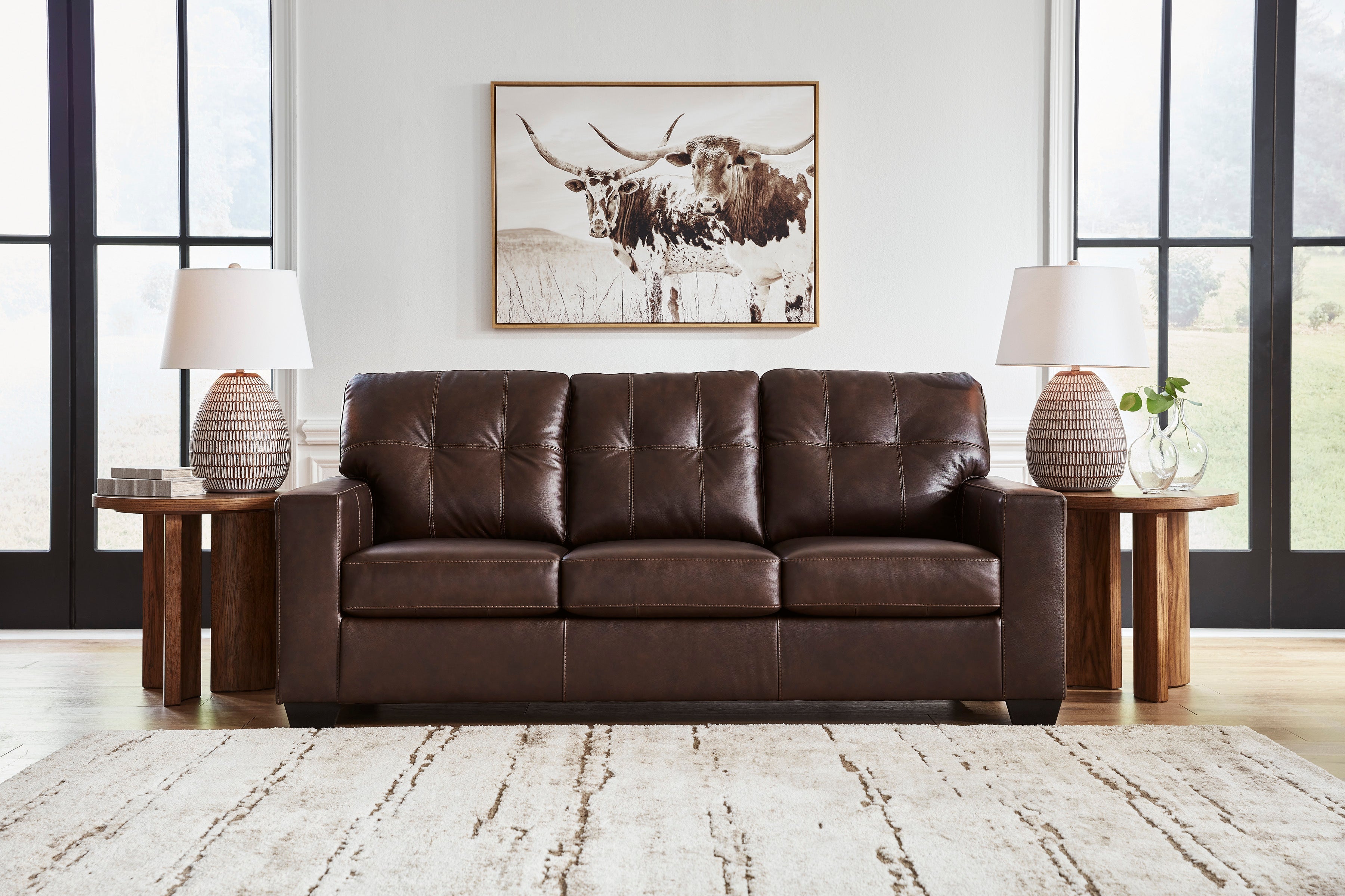 Ashley Santorine Dark Brown Leather and Faux Leather Sofa and Loveseat Set, view 2