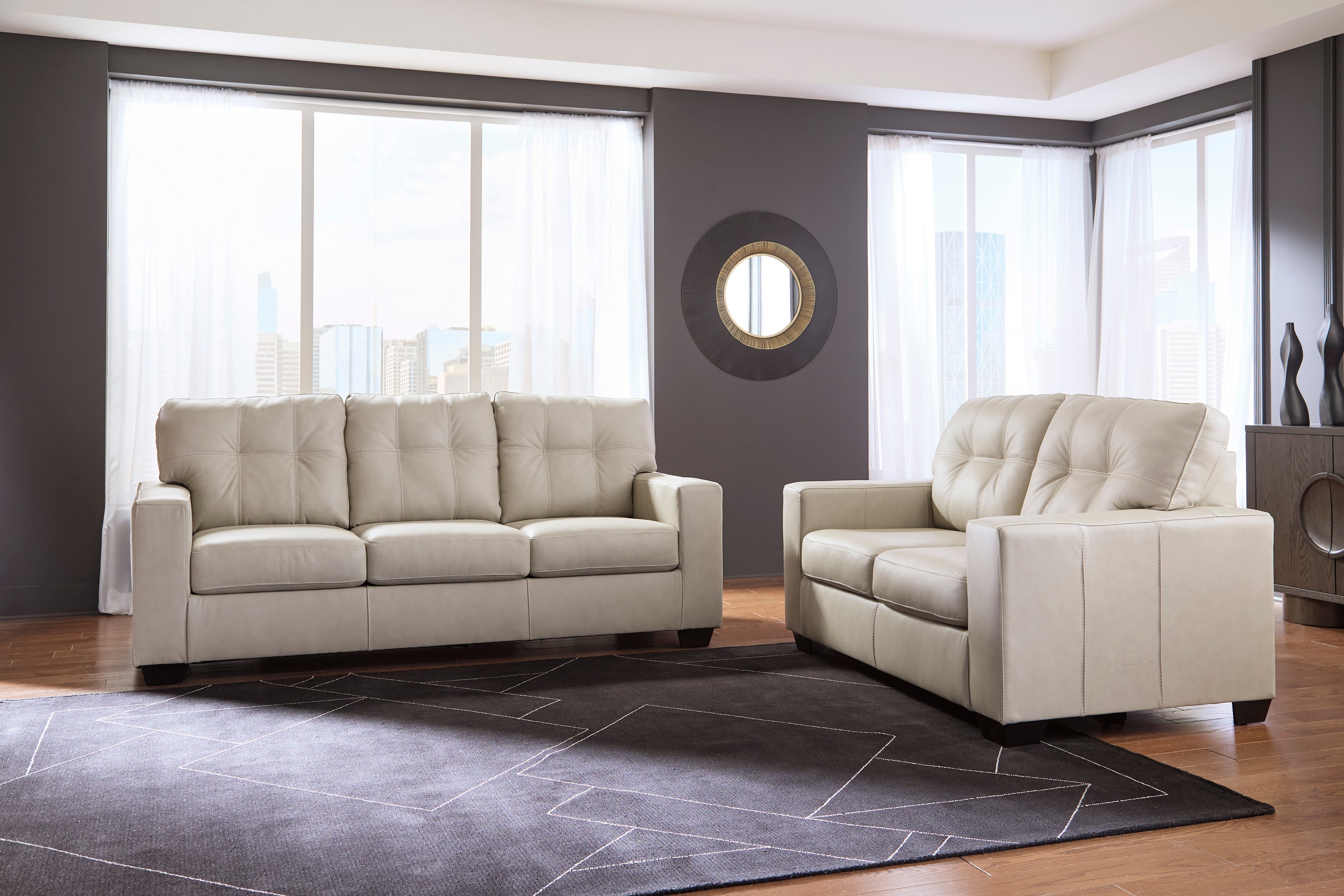 Ashley Santorine Bone Leather and Faux Leather Sofa and Loveseat Set, view 2