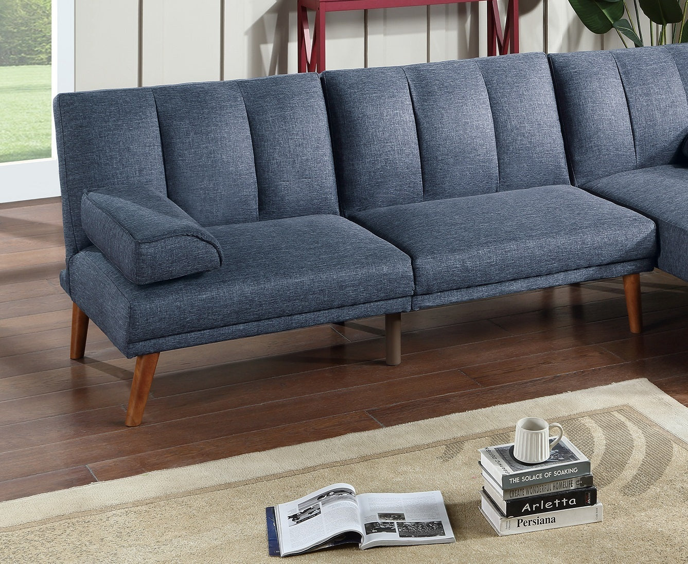 Navy Color 2pc Sectional w/ Solid wood Legs