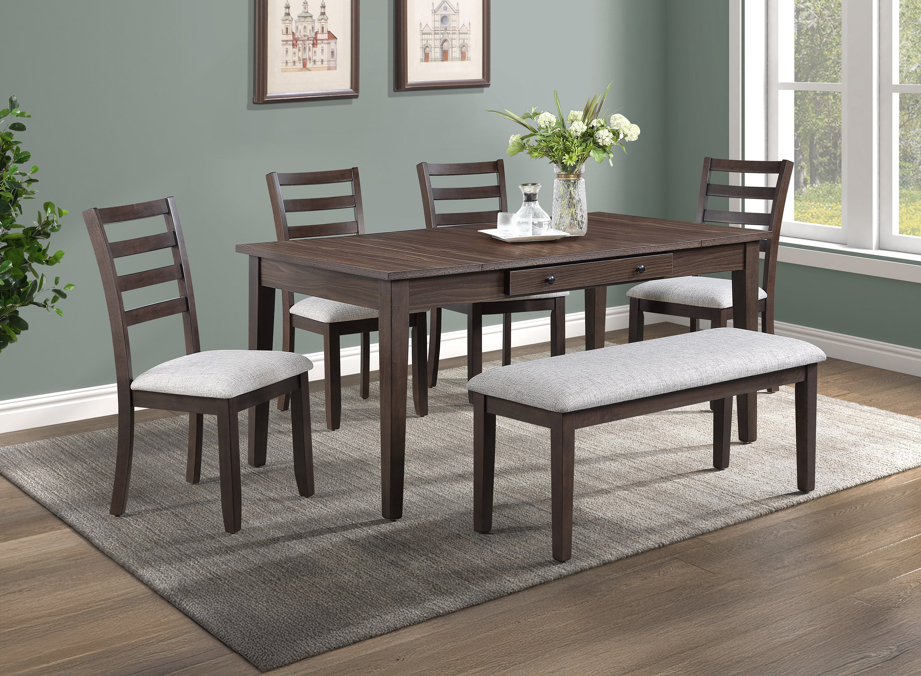 Wagner Light Gray Dining Bench, view 2