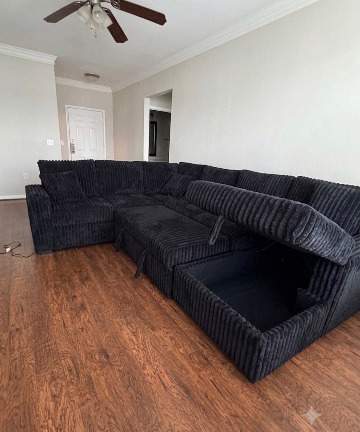 BLUETOOTH SPEAKERS 3PC BLACK CORDUROY OVERSIZED SECTIONAL