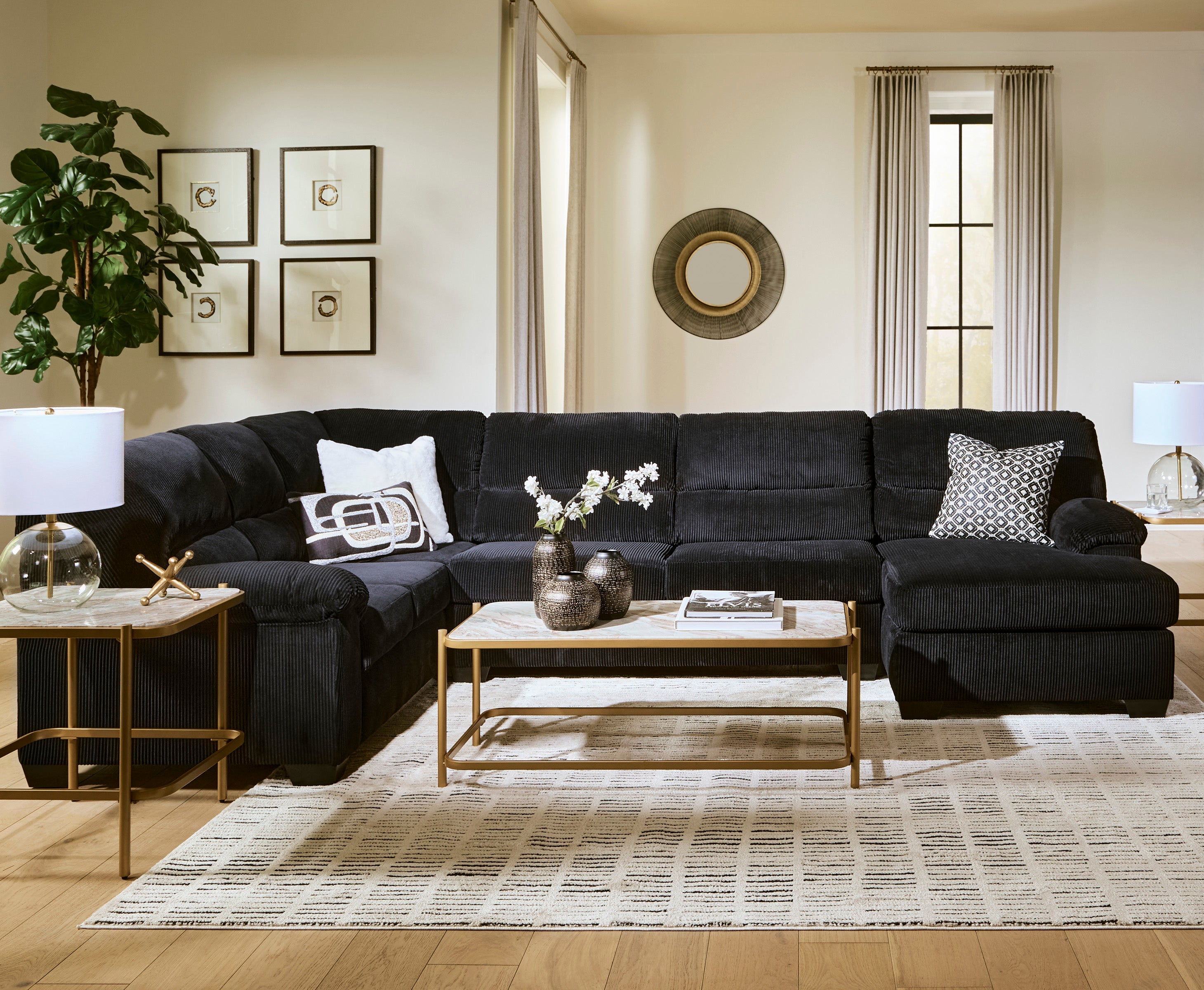 Ashley Simple Joy Onyx Corduroy Sectional with Chaise