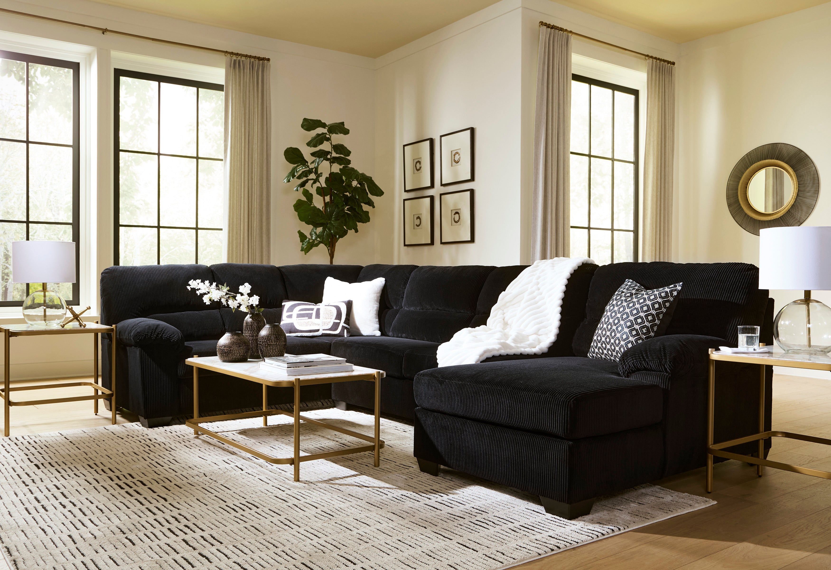 Ashley Simple Joy Onyx Corduroy Sectional with Chaise, view 5